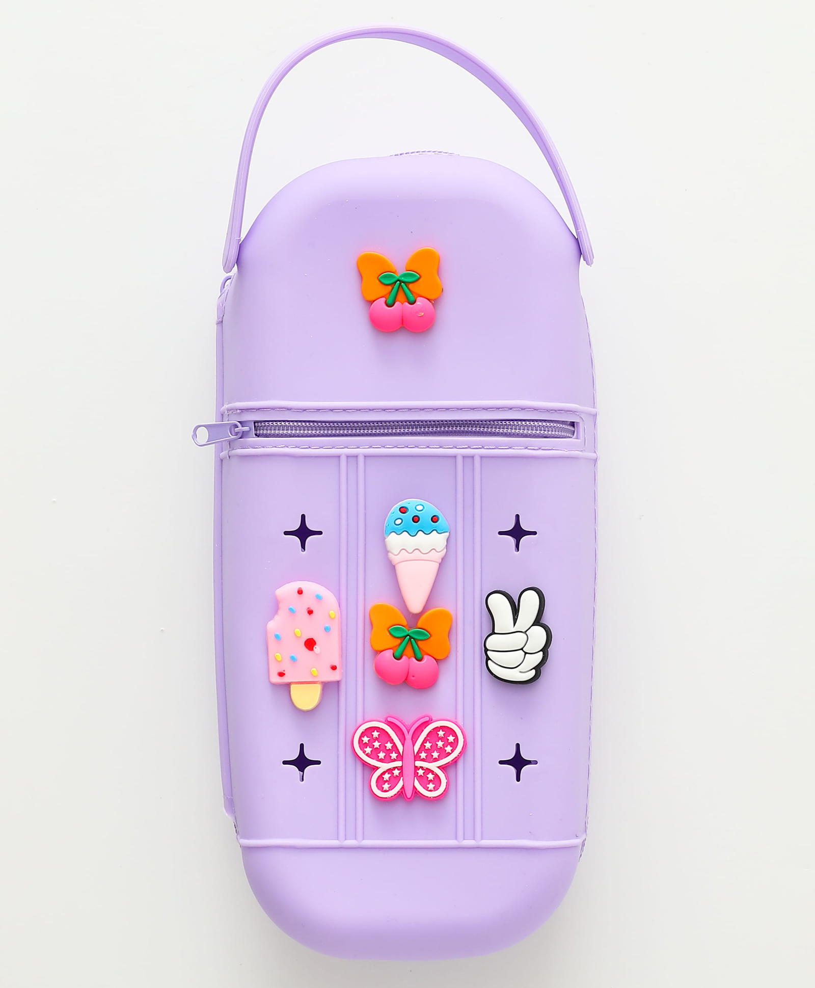 Silicone Pencil Case 6 Detachable Charms with Waterproof & Flexible & Spacious Pencil Box - Purple-image-18