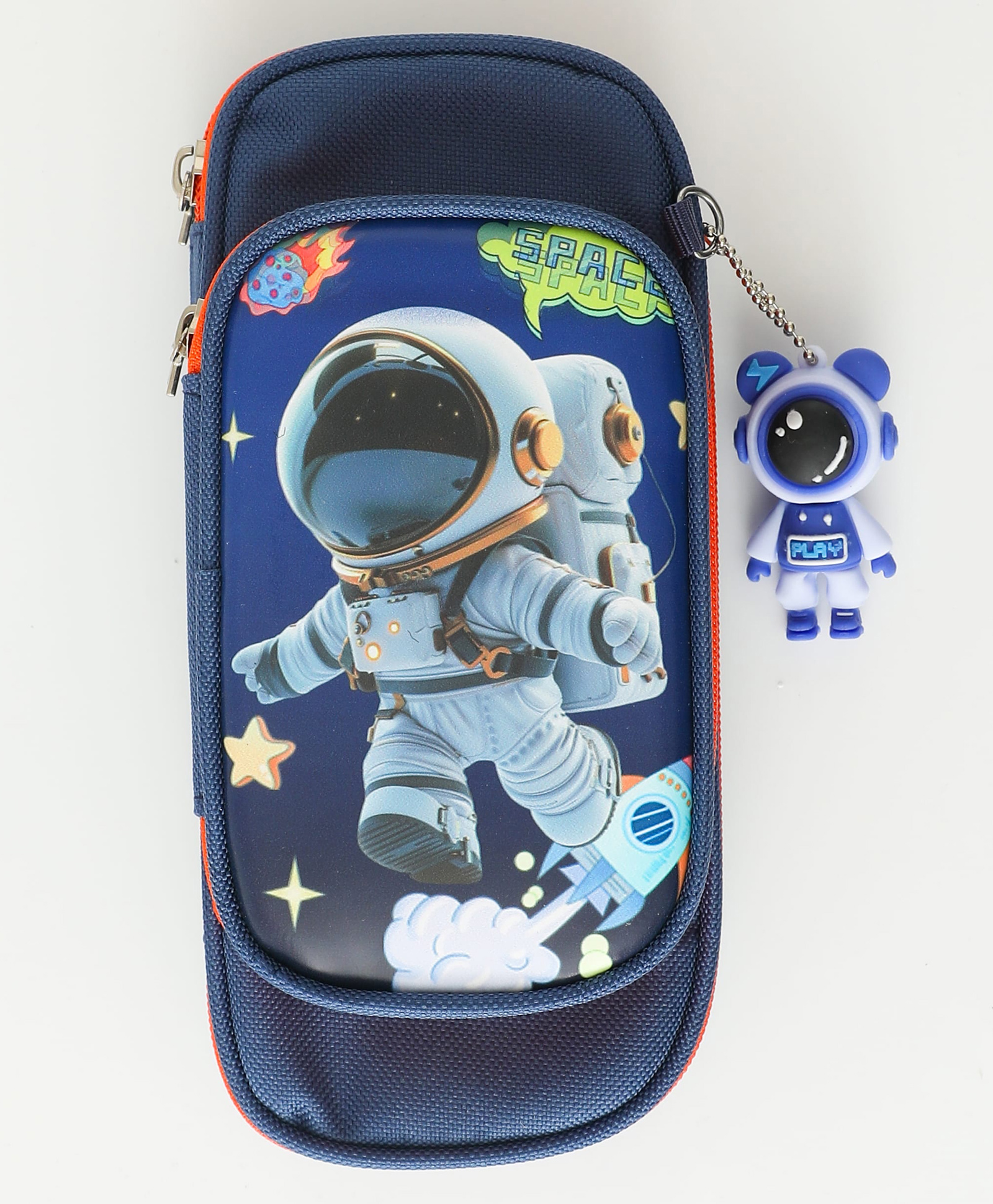 Space Theme Pencil Pouch with Attached Astronaut Figure & Spacious Storage Multiple Compartments - Navy Blue-image-33