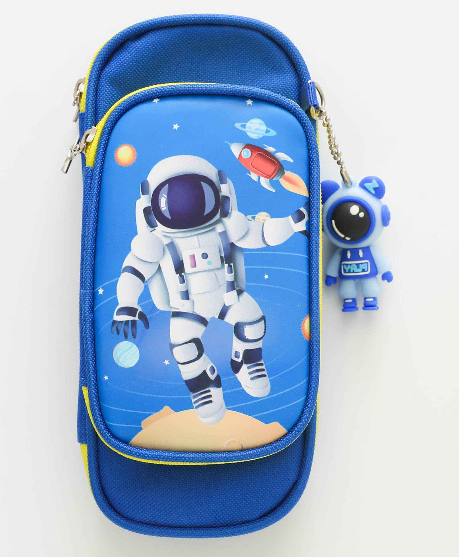 Space Theme Pencil Pouch with Attached Astronaut Figure & Spacious Storage Multiple Compartments - Blue-image-42