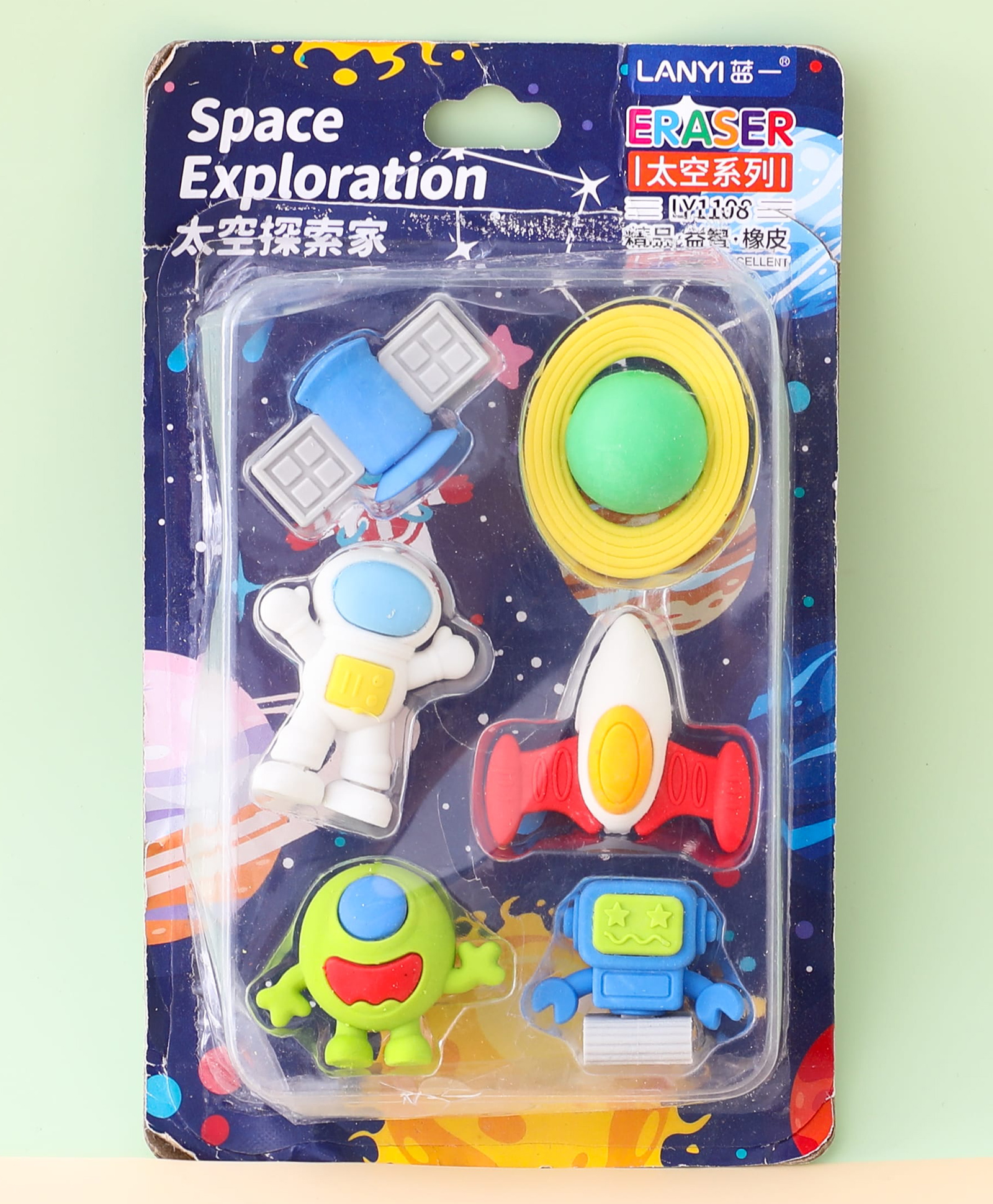 Space Pop Eraser-6pcs - Multicolor| Satellite, Astronaut, Space Ship, Alien Designs| Smudge-Free Erasing| Easy Grip| Perfect for School & Gifting for Boys & Girls
