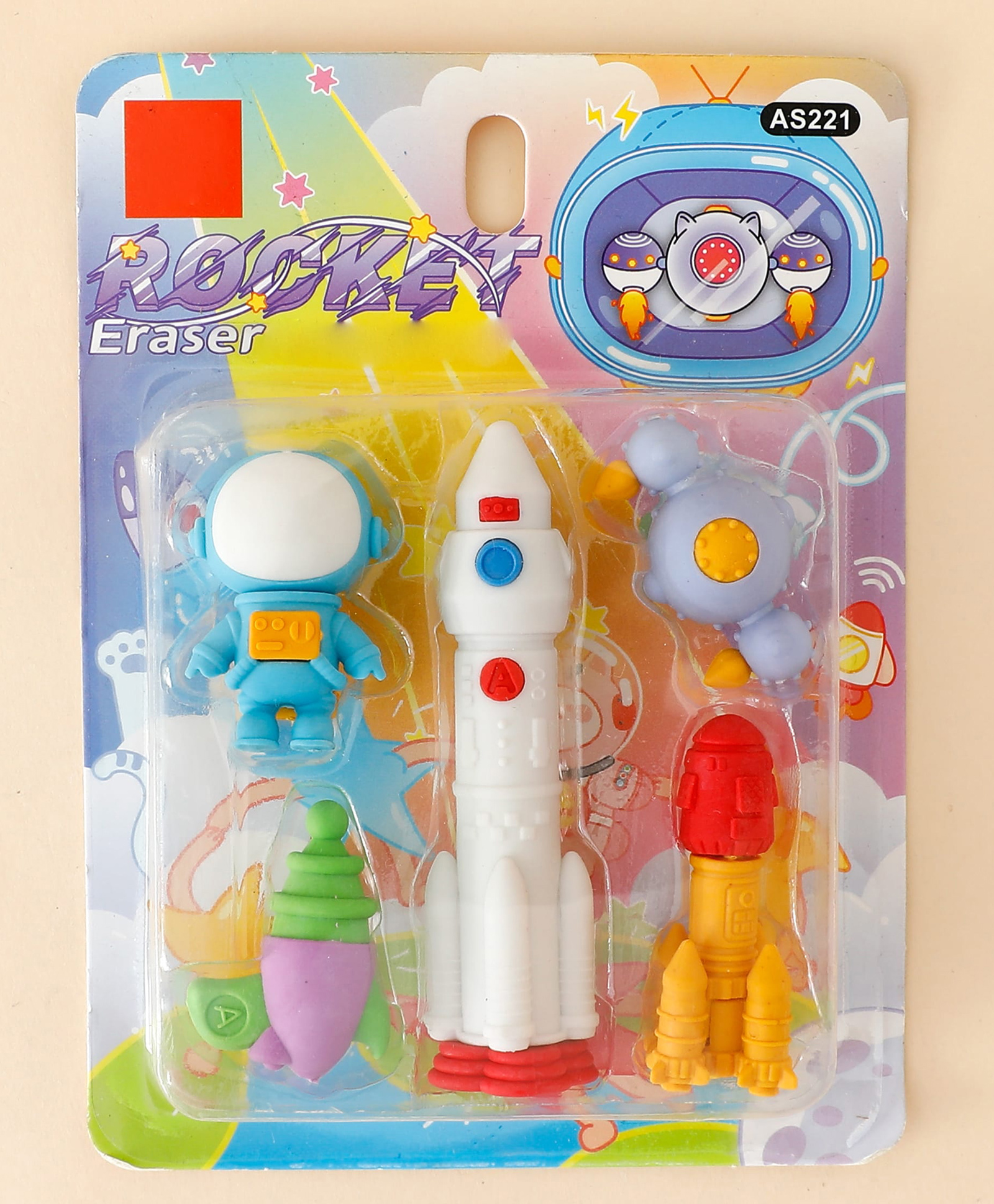 Space Theme Erasers for Kids Pack of 5 Multicolor| Rocket, Astronaut, Satellite & Spaceship Shaped Soft Erasers for School Boys & Girls-image-41