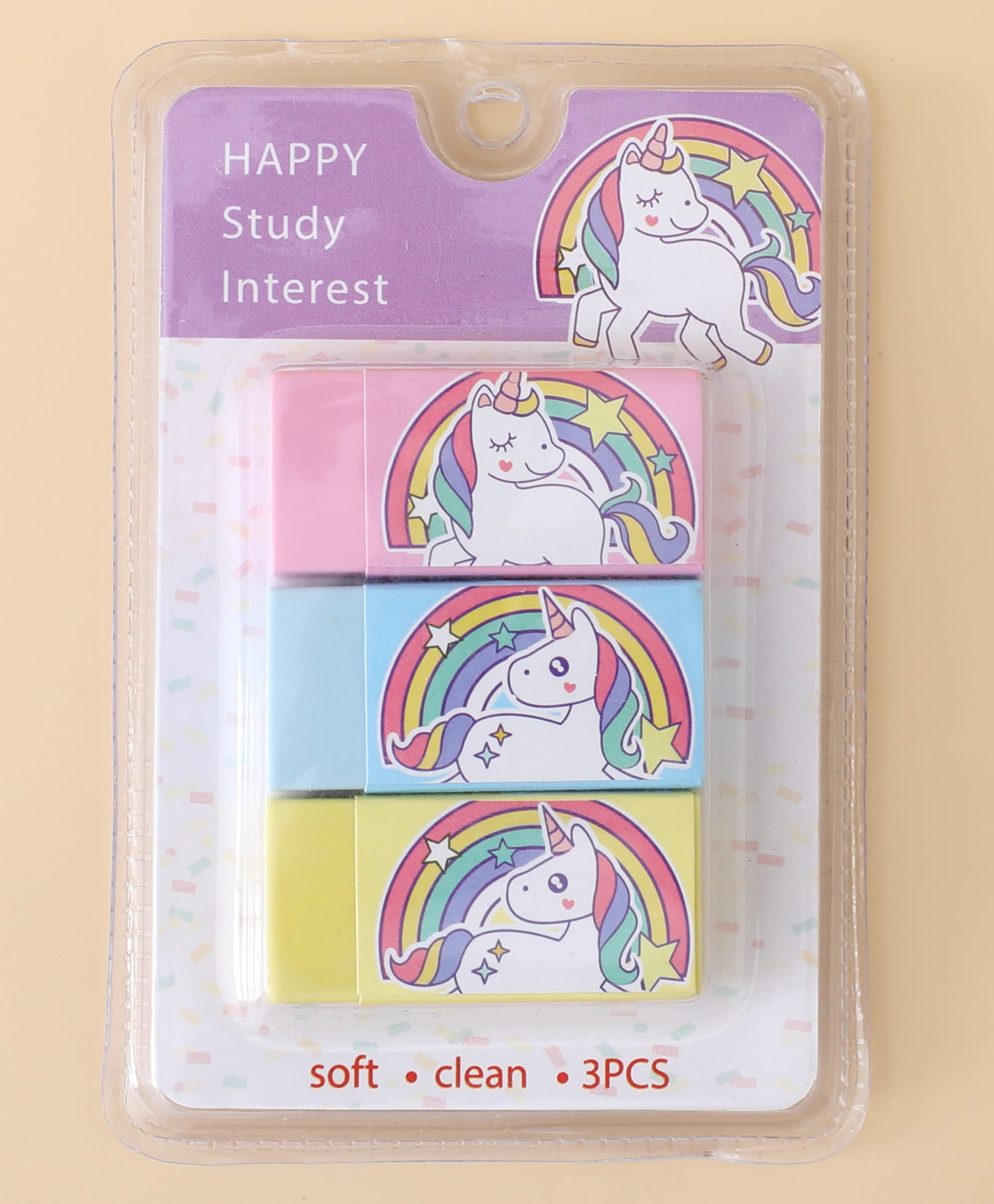 Unicorn Soft Eraser Trio 3Pc - Blue, Yellow & Pink| Smudge-Free Erasing| Easy Grip| Perfect for School & Gifting for Boys & Girls-image-7