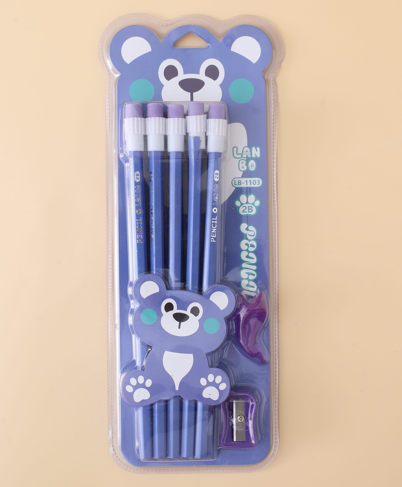 Buddy Bear Pencil Set -10pcs - Purple| 1 Sharpener, 1 Pencil Grip| Fun Packaging| Perfect for School & Gifting for Boys & Girls-image-38
