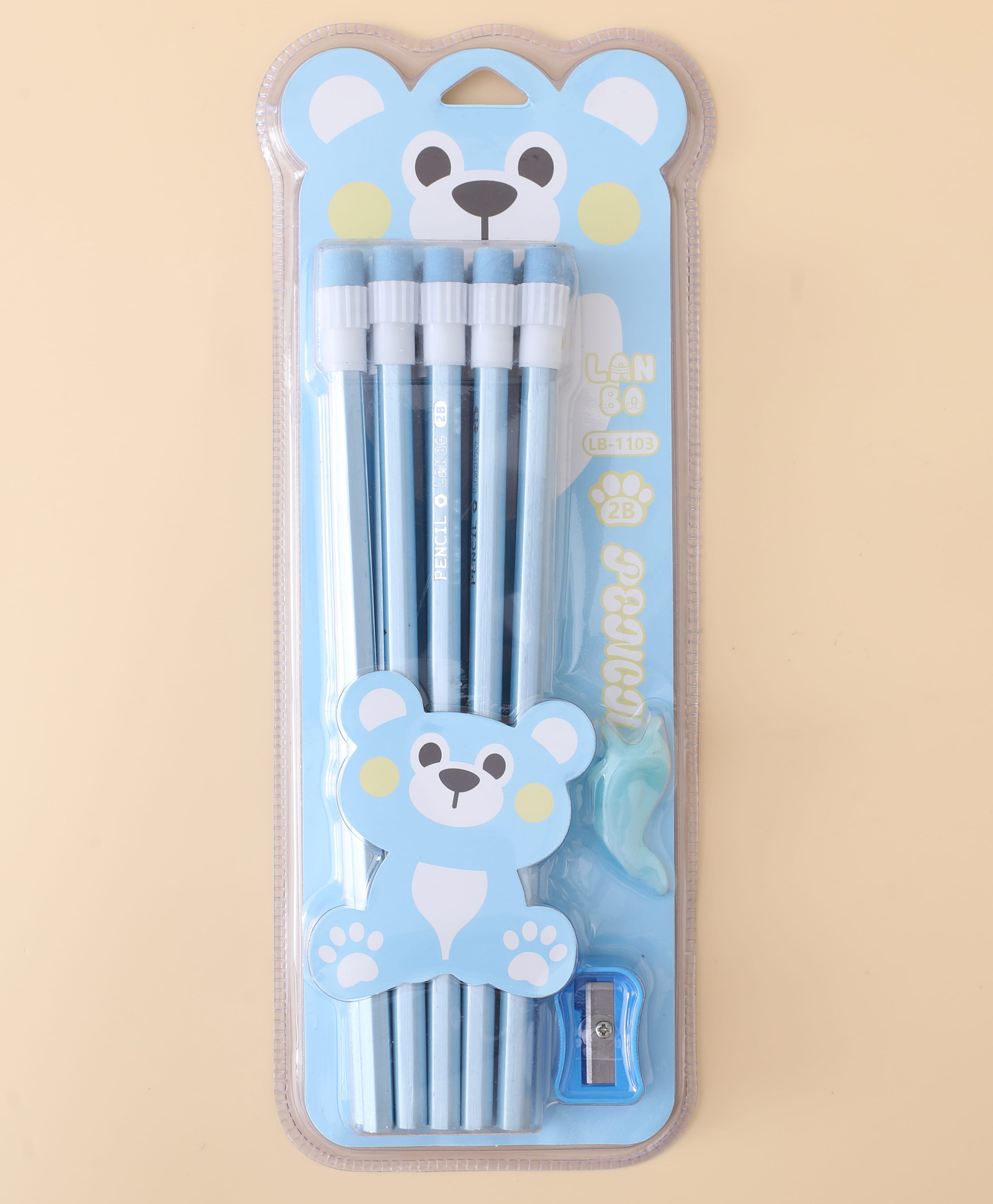 Buddy Bear Pencil Set -10pcs - Blue| 1 Sharpener, 1 Pencil Grip| Fun Packaging| Perfect for School & Gifting for Boys & Girls-image-41
