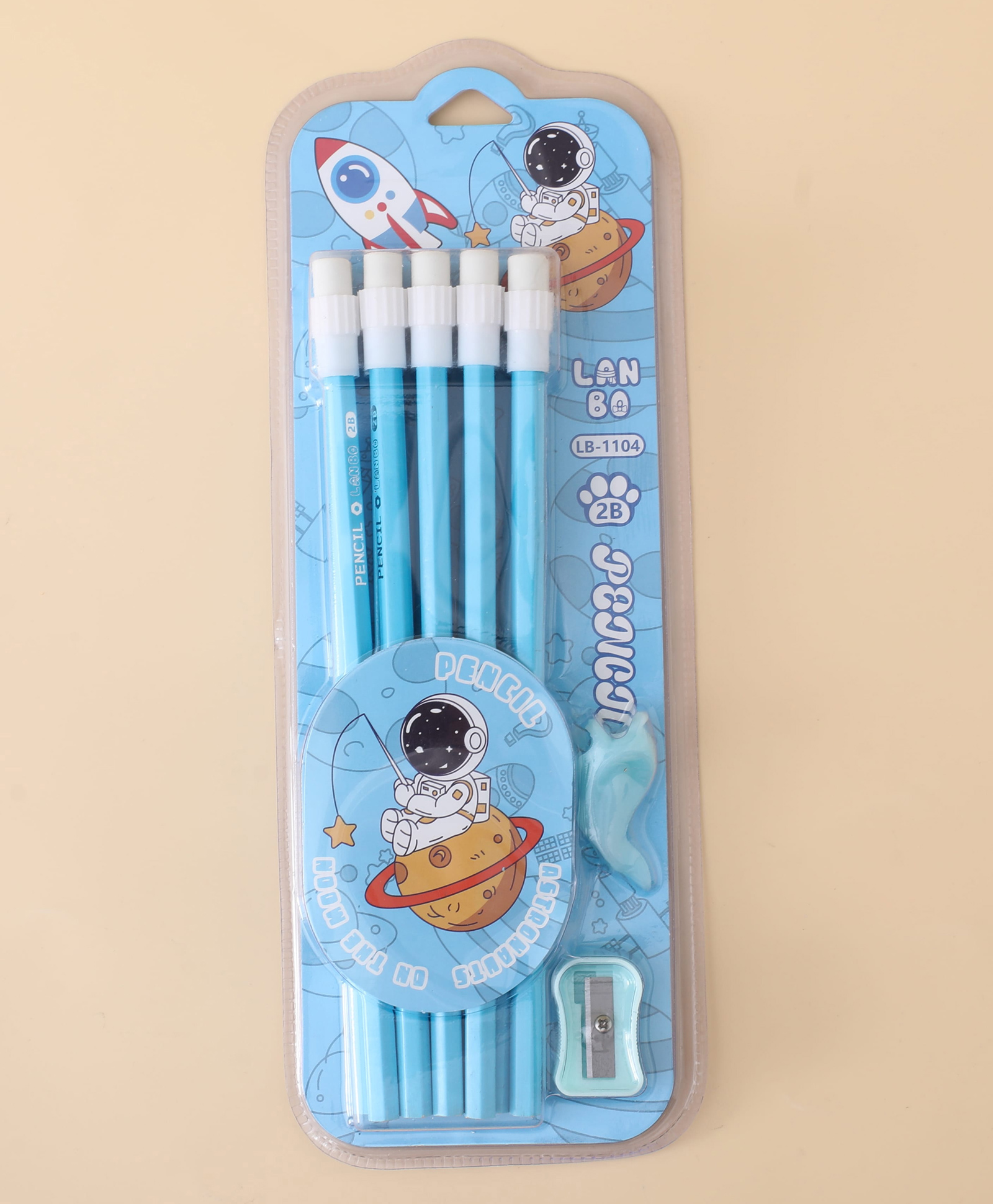 fab n funky Baby Astronaut Pencil with Eraser Tip Set -10pcs - Light Blue| 1 Sharpener, 1 Pencil Grip| Perfect for School & Gifting for Boys & Girls-picture-31