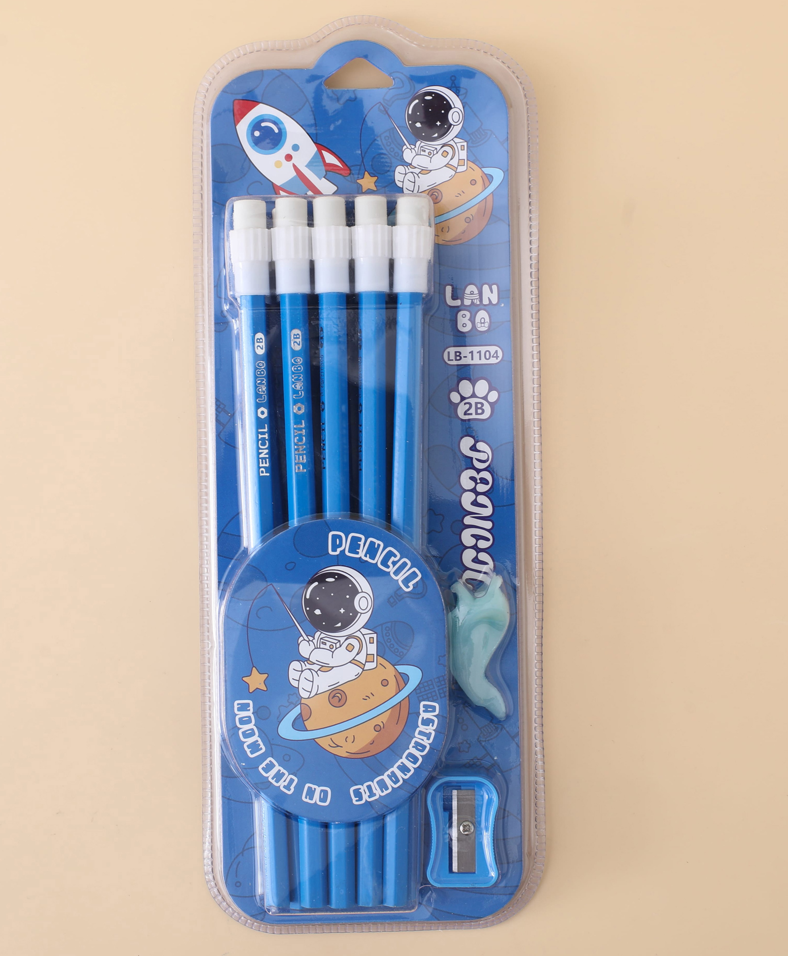 fab n funky Baby Astronaut Pencil with Eraser Tip Set -10pcs - Blue| 1 Sharpener, 1 Pencil Grip| Perfect for School & Gifting for Boys & Girls-picture-19
