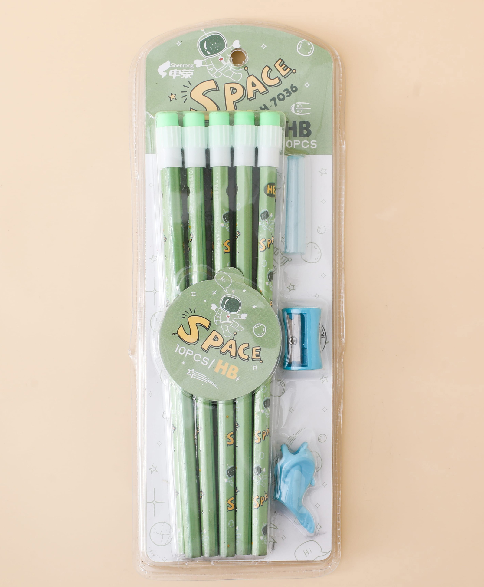 Space Pencil Set -10pcs With 1 Sharpener, 1 Pencil Grip & 1 Pencil Cap - Green| Fun Packaging| Perfect for School & Gifting for Boys & Girls-image-30