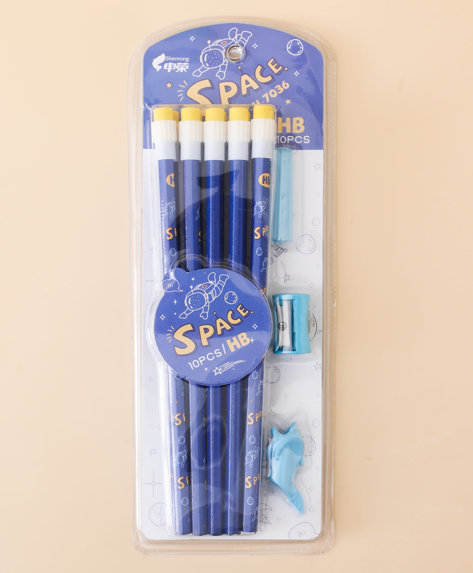 Space Pencil Set -10pcs With 1 Sharpener, 1 Pencil Grip & 1 Pencil Cap - Dark Blue| Fun Packaging| Perfect for School & Gifting for Boys & Girls-image-11