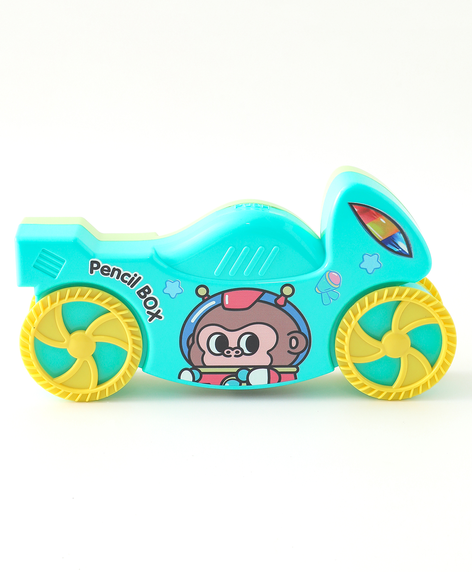 Bike Shape Pencil Box for Kids Blue Green| Cartoon Printed Plastic Stationery Storage Case with Flip Open Lid for School & Home Use-image-41