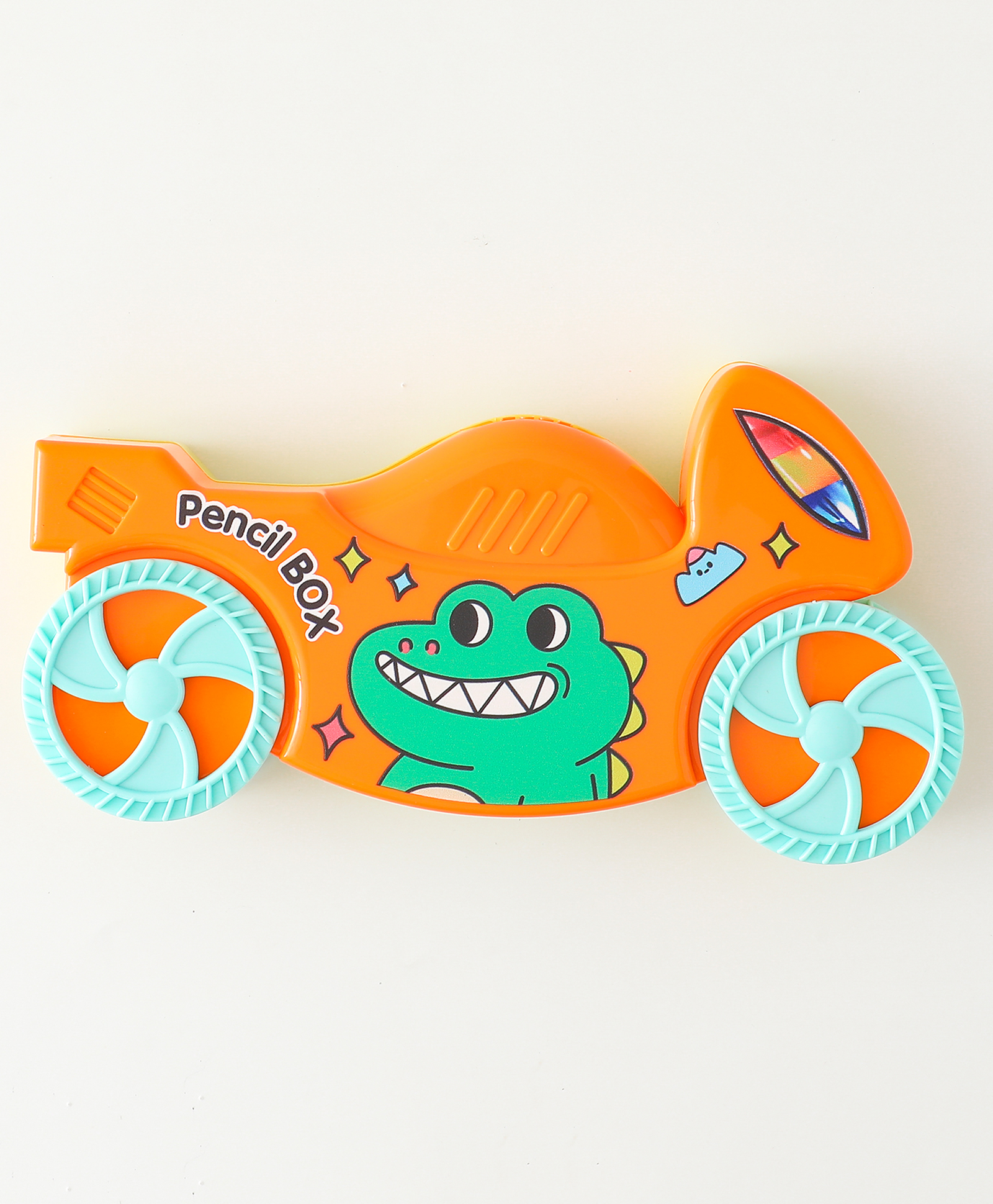 Bike Shape Pencil Box for Kids Orange Yellow| Cartoon Printed Plastic Stationery Storage Case with Flip Open Lid for School & Home Use-image-40
