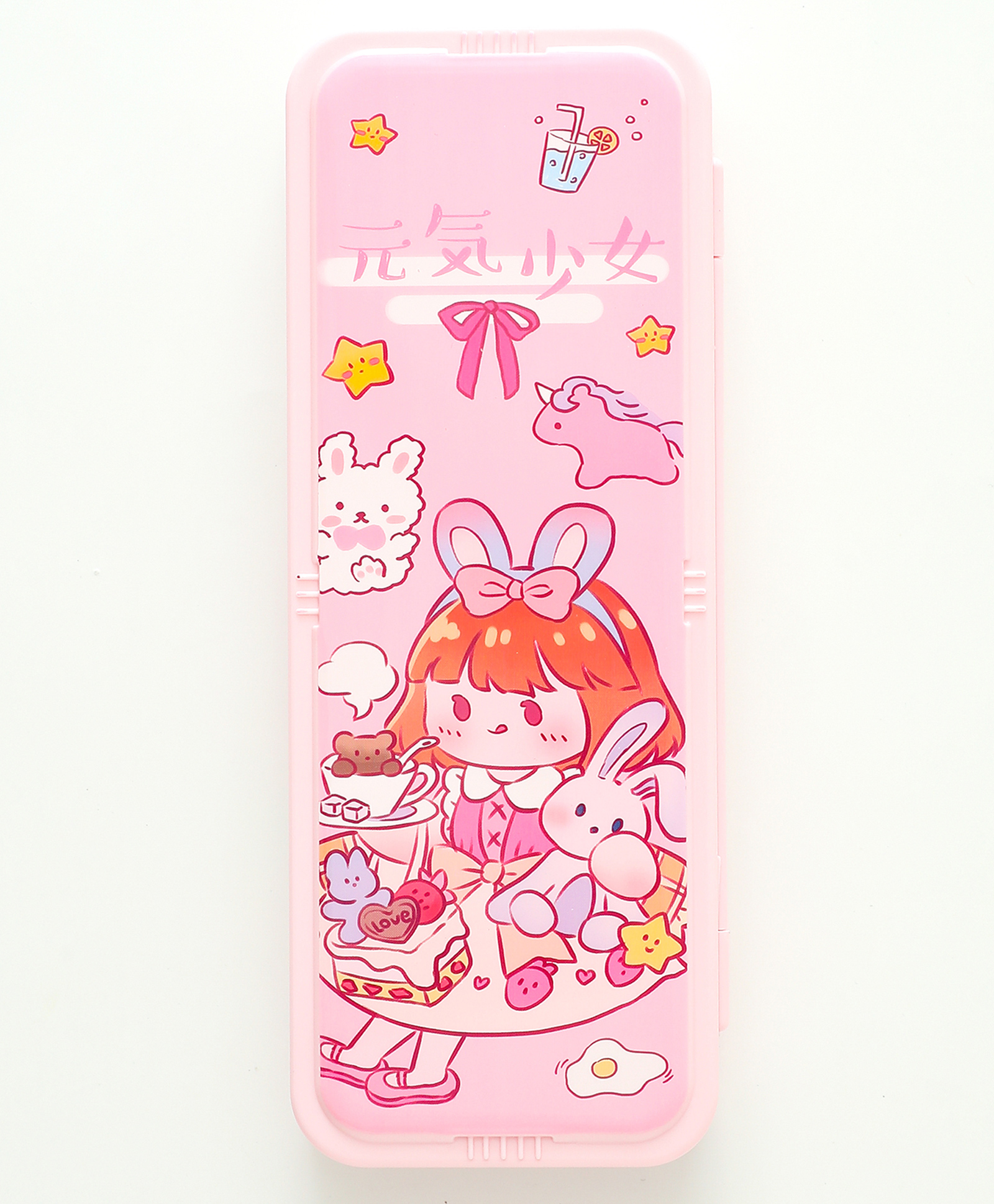 fab n funky Cute Girl with Pet Pencil Box with Lock - Pink| 2 Compartments| 6 Button Combination Lock| Perfect for School Use & Gifting for Boys & Girls-picture-26