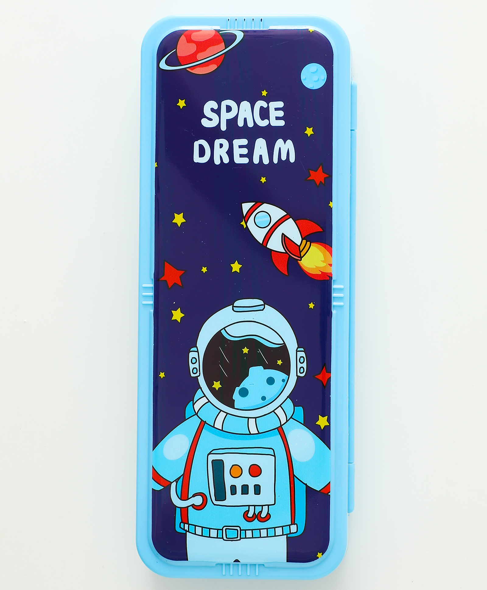fab n funky Space Dream Pencil Box with Lock - Blue| 2 Compartments| 6 Button Combination Lock| Perfect for School Use & Gifting for Boys & Girls-picture-25