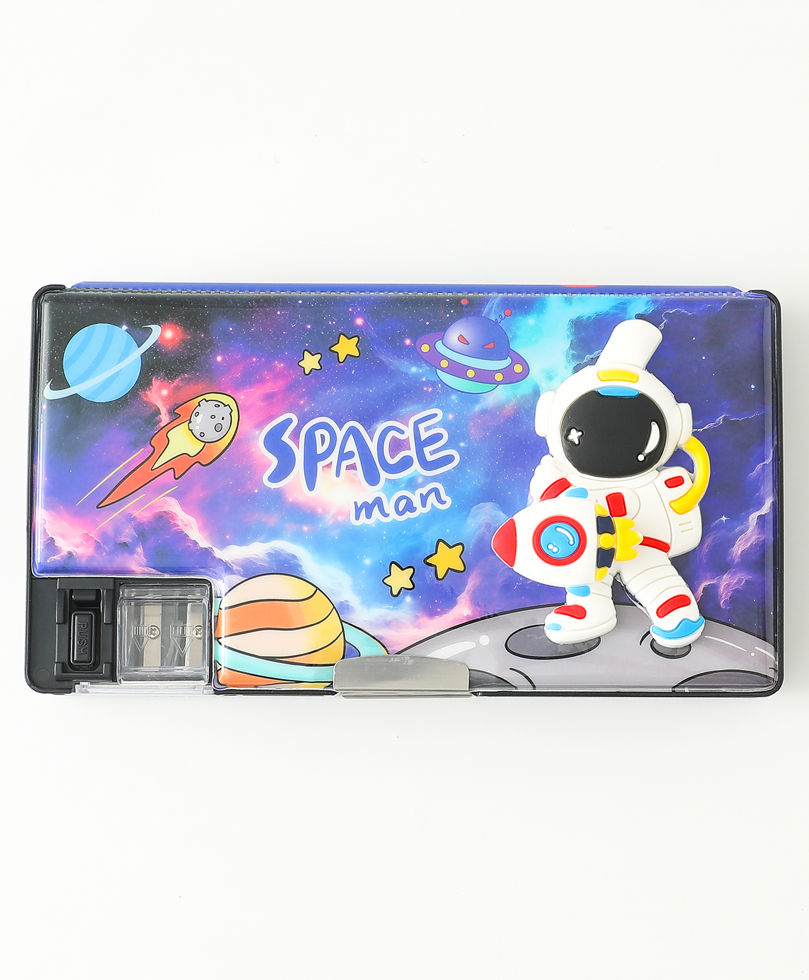 Astronaut Magnetic Pencil Box for Kids Blue | Durable Hard Case| Dual Sharpeners| Double Compartments | Stationery Organizer for School Boys & Girls-image-9