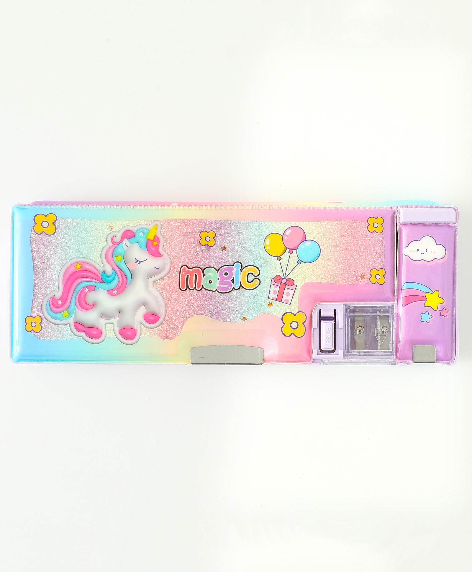 Unicorn Magic Magnetic Pencil Box for Kids - Purple| Durable Hard Case| Dual Sharpeners| Double Compartments| Stationery Organizer for School Boys & Girls-image-5