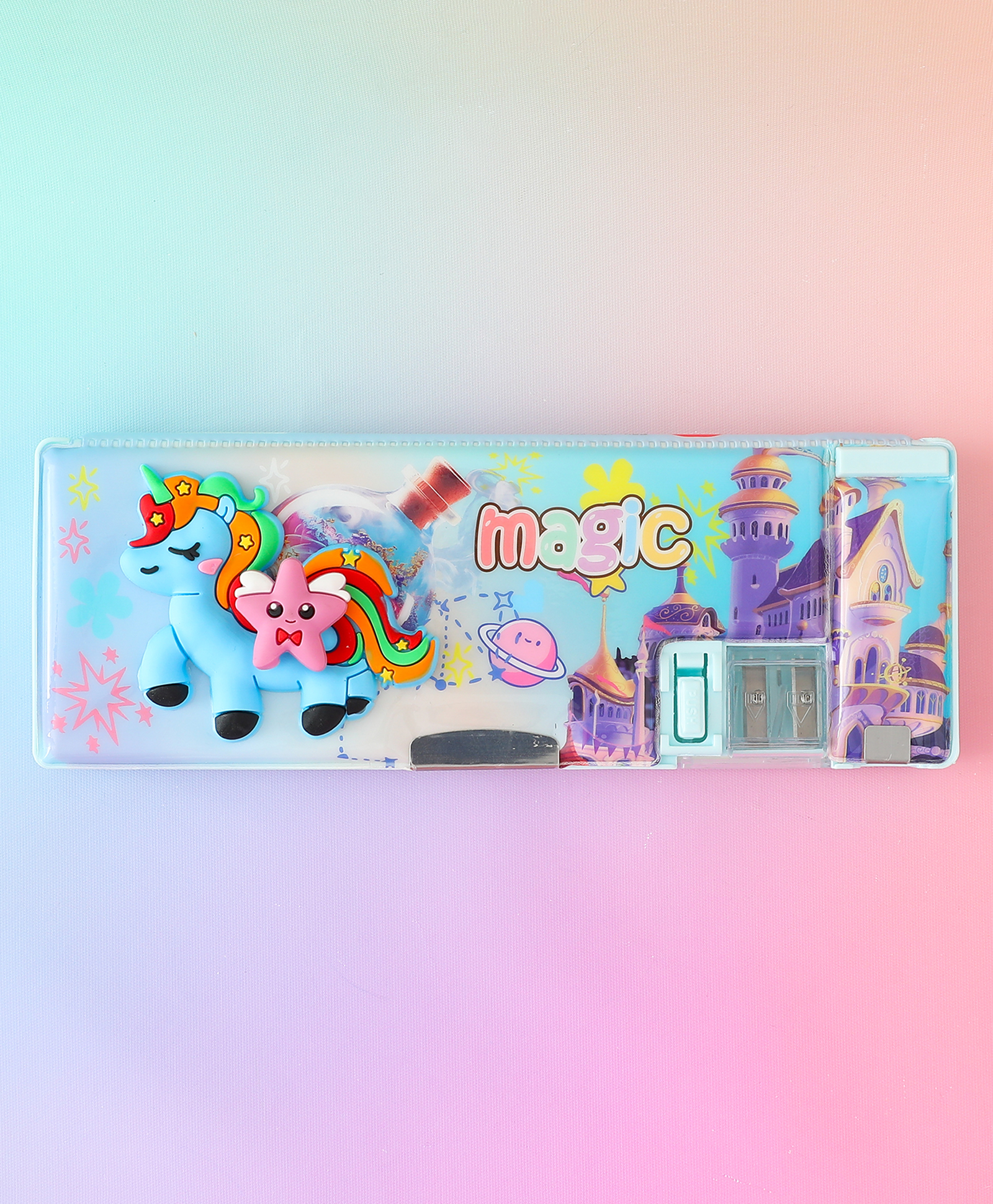 Starlight Unicorn Magnetic Pencil Box for Kids Blue| Durable Hard Case| Dual Sharpeners| Double Compartments| Stationery Organizer for School Boys & Girls-image-31
