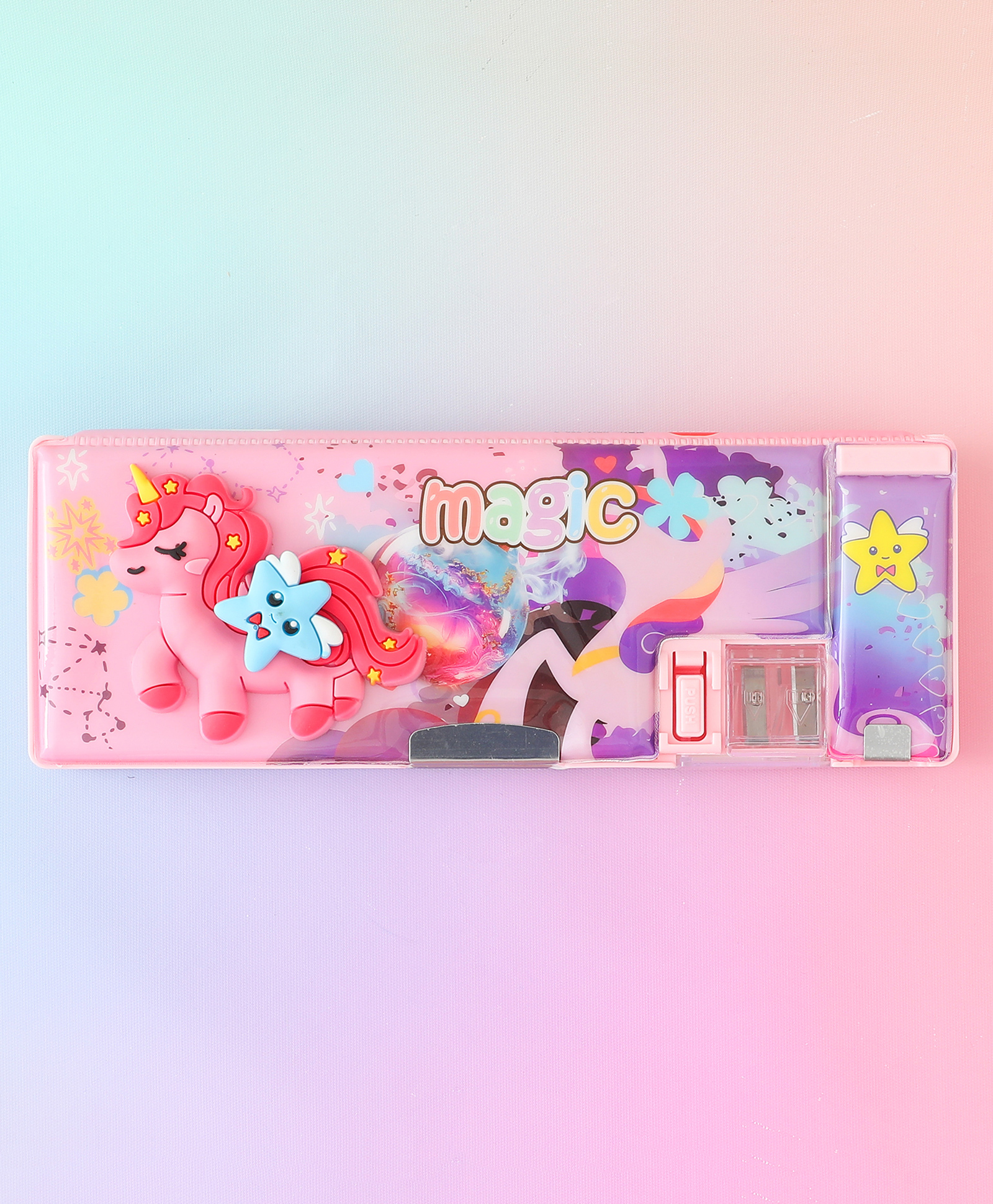 Starlight Unicorn Magnetic Pencil Box for Kids Pink| Durable Hard Case| Dual Sharpeners| Double Compartments| Stationery Organizer for School Boys & Girls-image-36