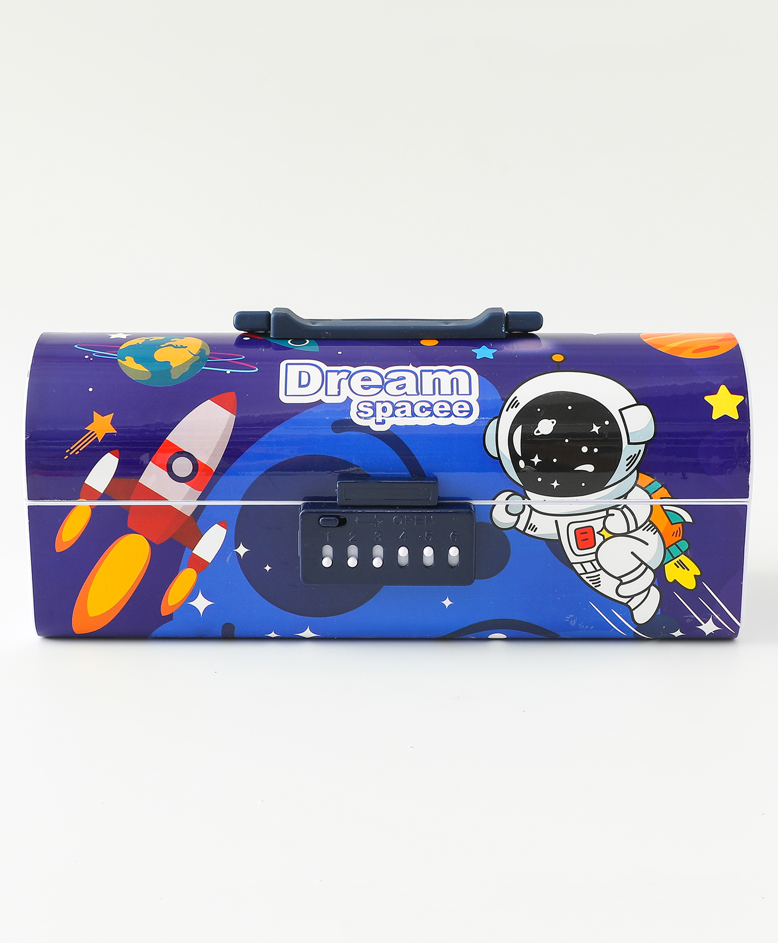 Dream Space Pencil Box Metal Lock Case - Blue| 2 Compartments| White Board Inside| Detachable Case| Perfect for School Use & Gifting| Boys & Girls-image-14