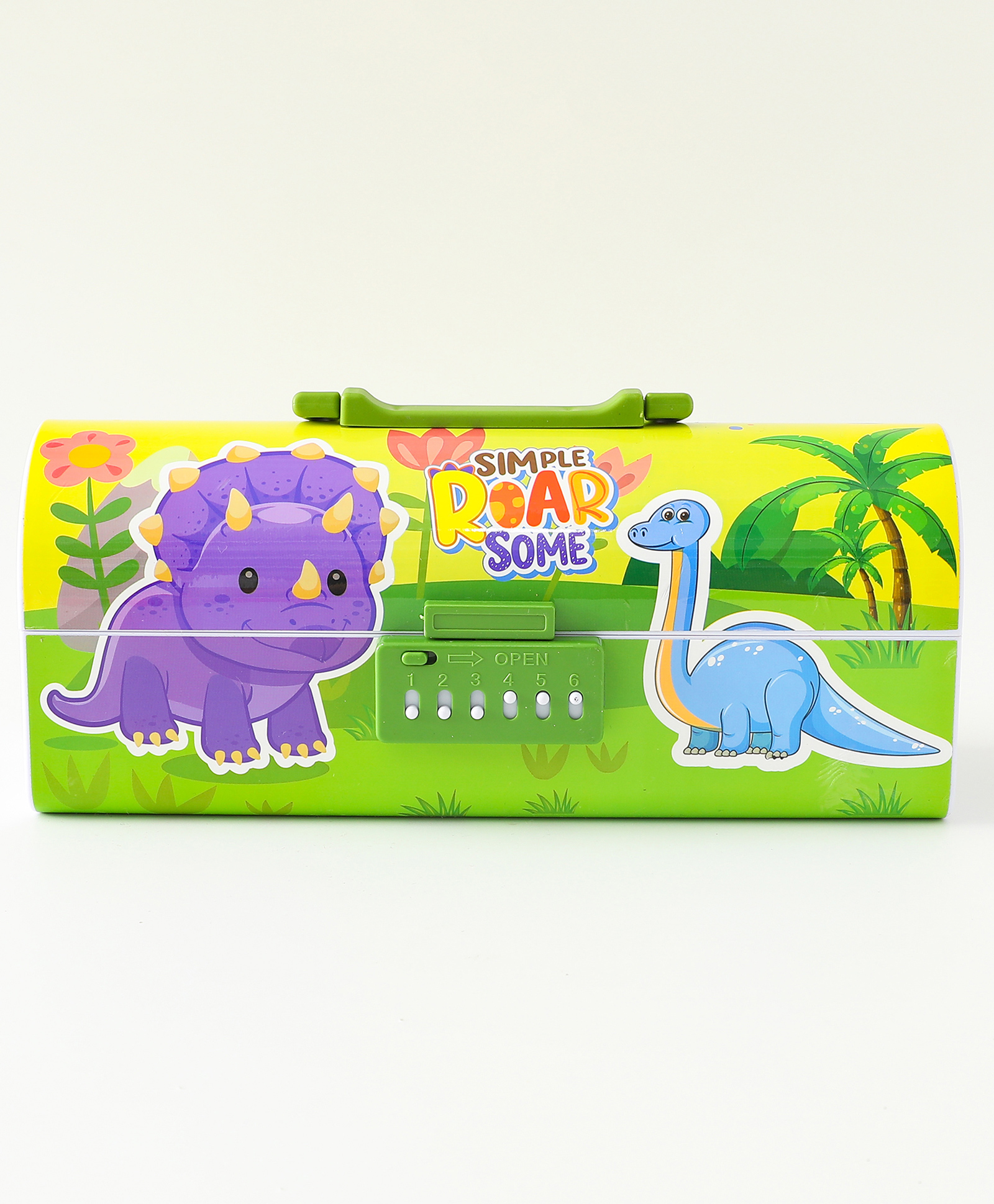 fab n funky Roar-Some Dino Box With Lock Case - Green| 2 Compartments| White Board Inside| Detachable Case| Perfect for School Use & Gifting| Boys & Girls-picture-12