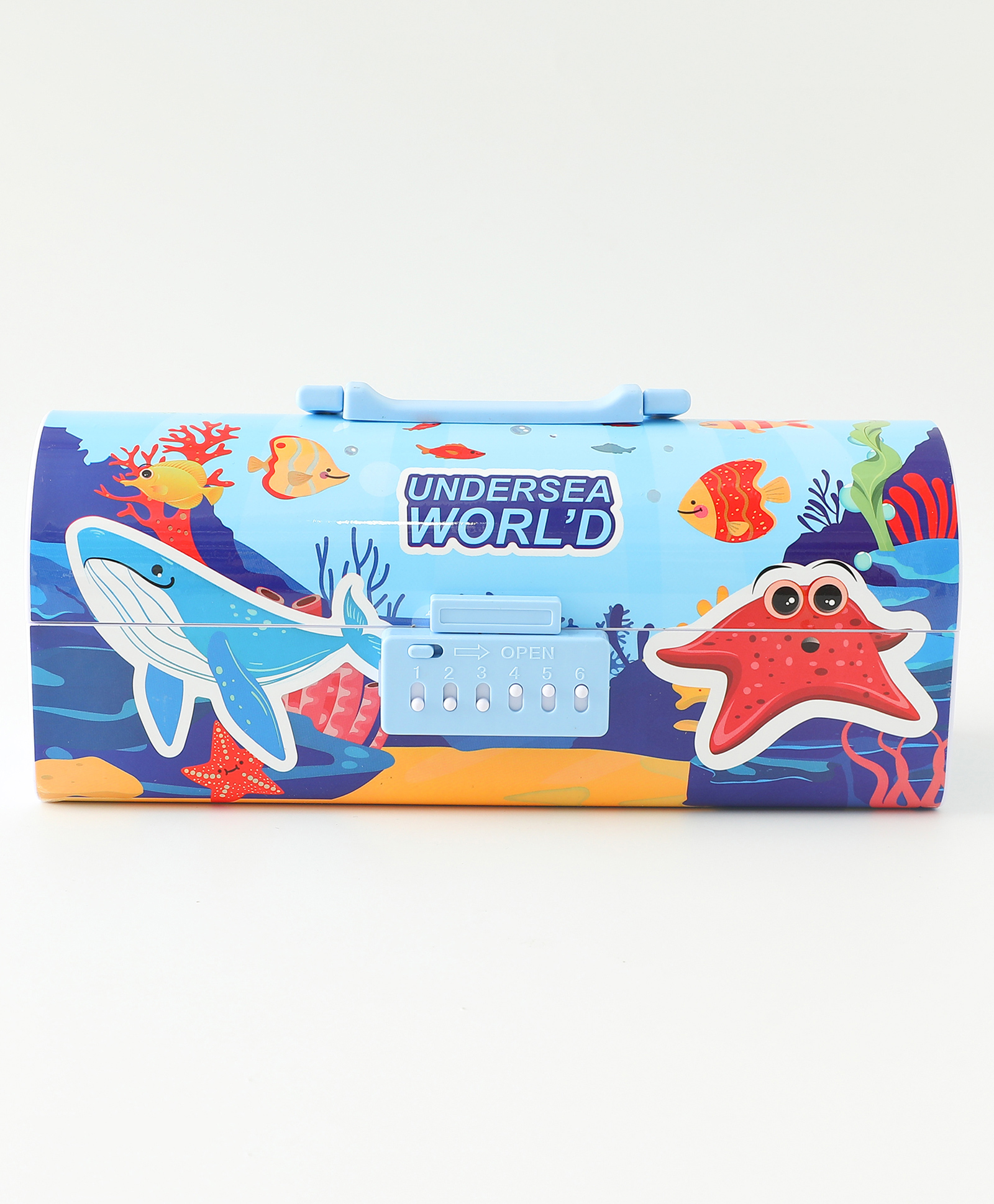 Undersea World Pencil Box With Lock Case - Blue| 2 Compartments| White Board Inside |Detachable Case| Perfect for School Use & Gifting| Boys & Girls-image-6