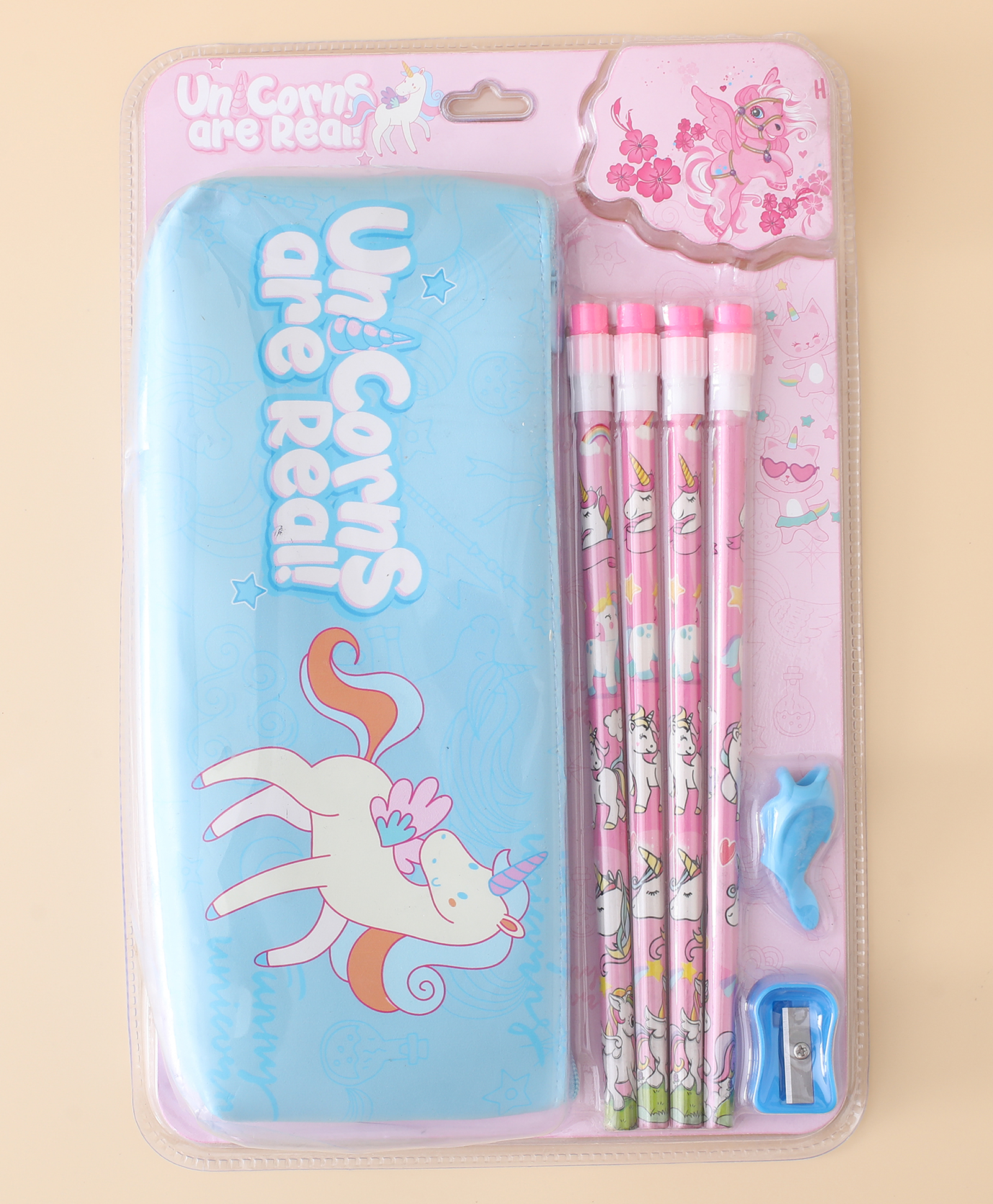 Unicorn Pouch & Pencils Set for Kids Blue| Pencil Pouch, 4 Unicorn Pencils with Eraser, Pencil Grip & Sharpener| Cute School Writing Set for Girls| Unicorn Theme Study Kit-image-21