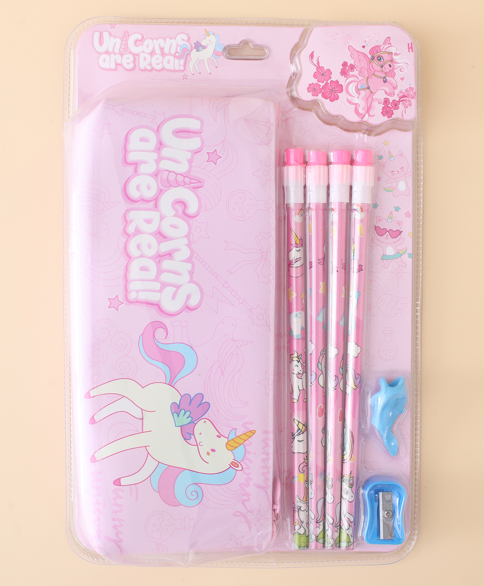 Twinkle Unicorn Stationery Set - Blue & Pink| 1 Pencil Pouch, 4 Pencils, 1 Sharpener & 1 Pencil Grip| Perfect for School & Gifting for Boys & Girls-image-14
