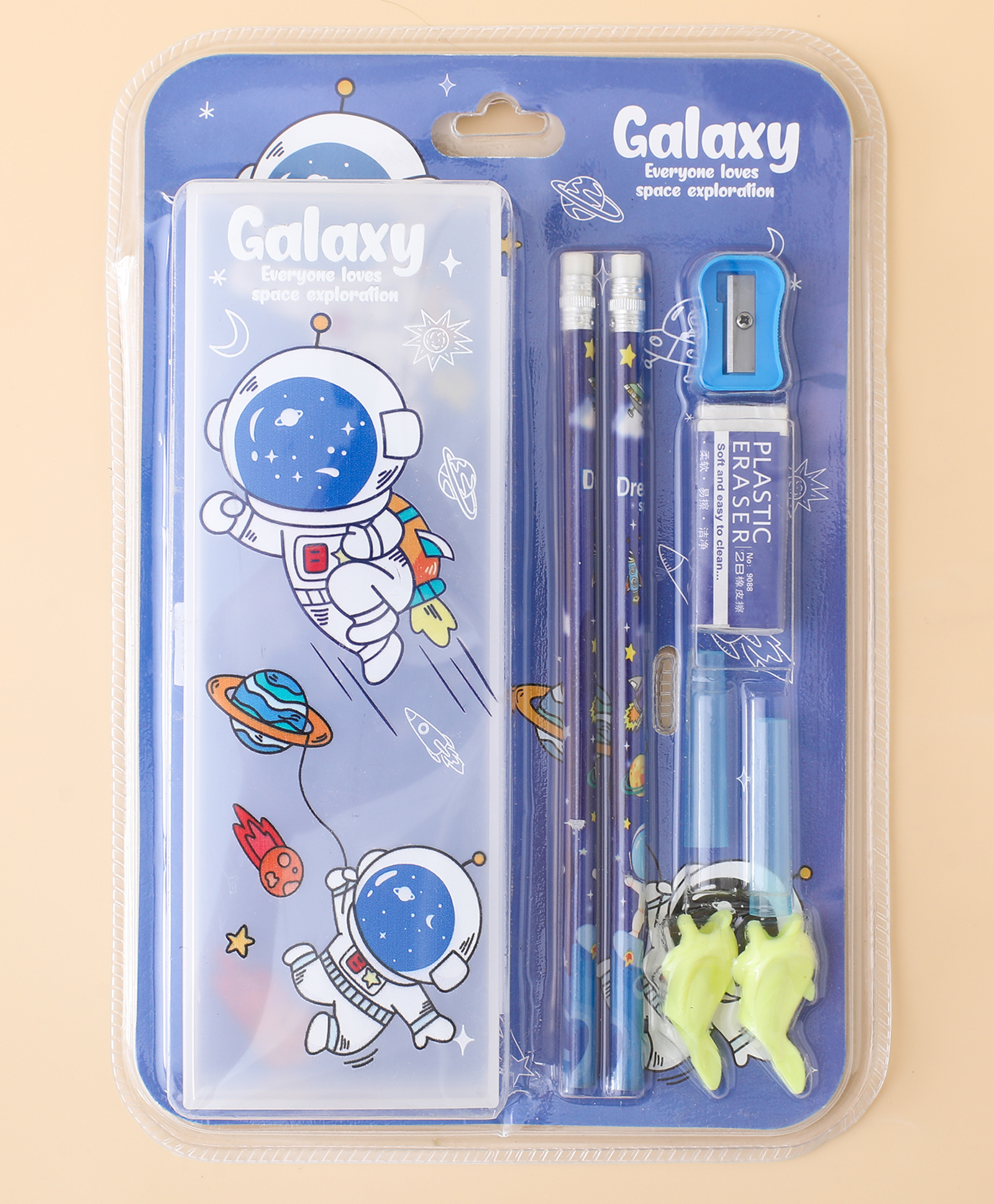 fab n funky Galaxy Kids Stationery Set Blue| Writing Kit with Pencil box, 2 Pencils, Eraser, Sharpener & 2 Grips | School Study Kit for Boys & Girls (Color May Vary)-picture-24