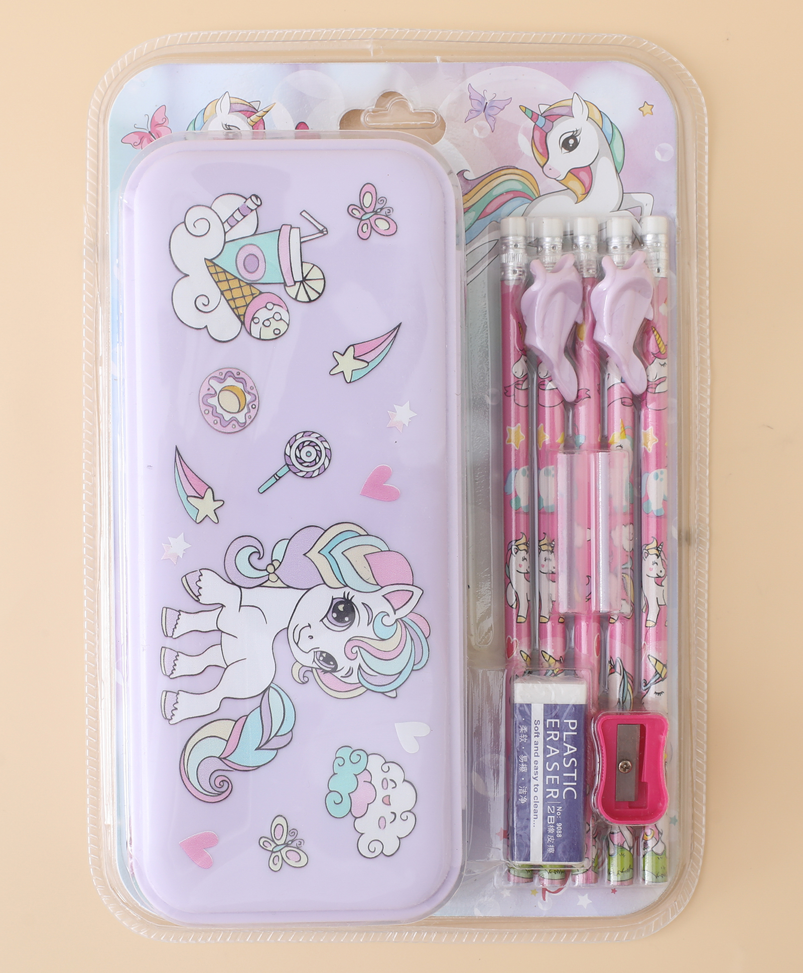 fab n funky Unicorn Kids Stationery Set - Pink| Writing Kit with Pencil box, 4 Pencils, Eraser, Sharpener & 2 Grips| School Study Kit for Boys & Girls-picture-27