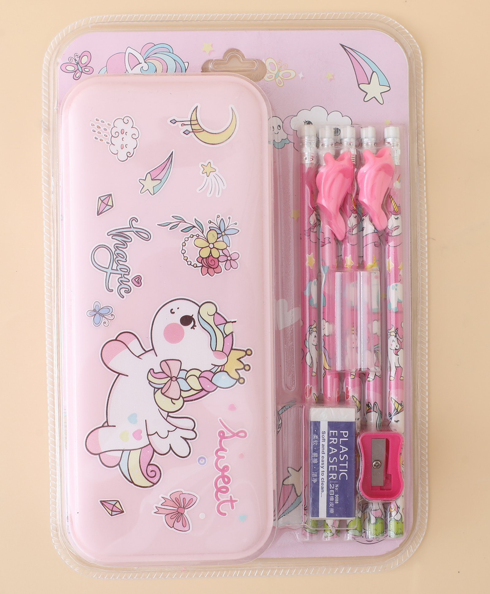 Unicorn Kids Stationery Set - Pink| Writing Kit with Pencil box, 4 Pencils, Eraser, Sharpener & 2 Grips| School Study Kit for Boys & Girls-image-13