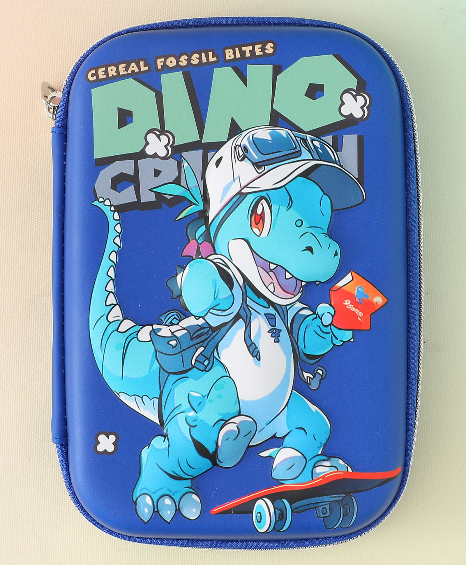 fab n funky Hardtop Dino Print Pencil Case for Kids Blue | EVA Material| Zipper Closure| Spacious School Stationery Organizer for Boys & Girls-picture-29