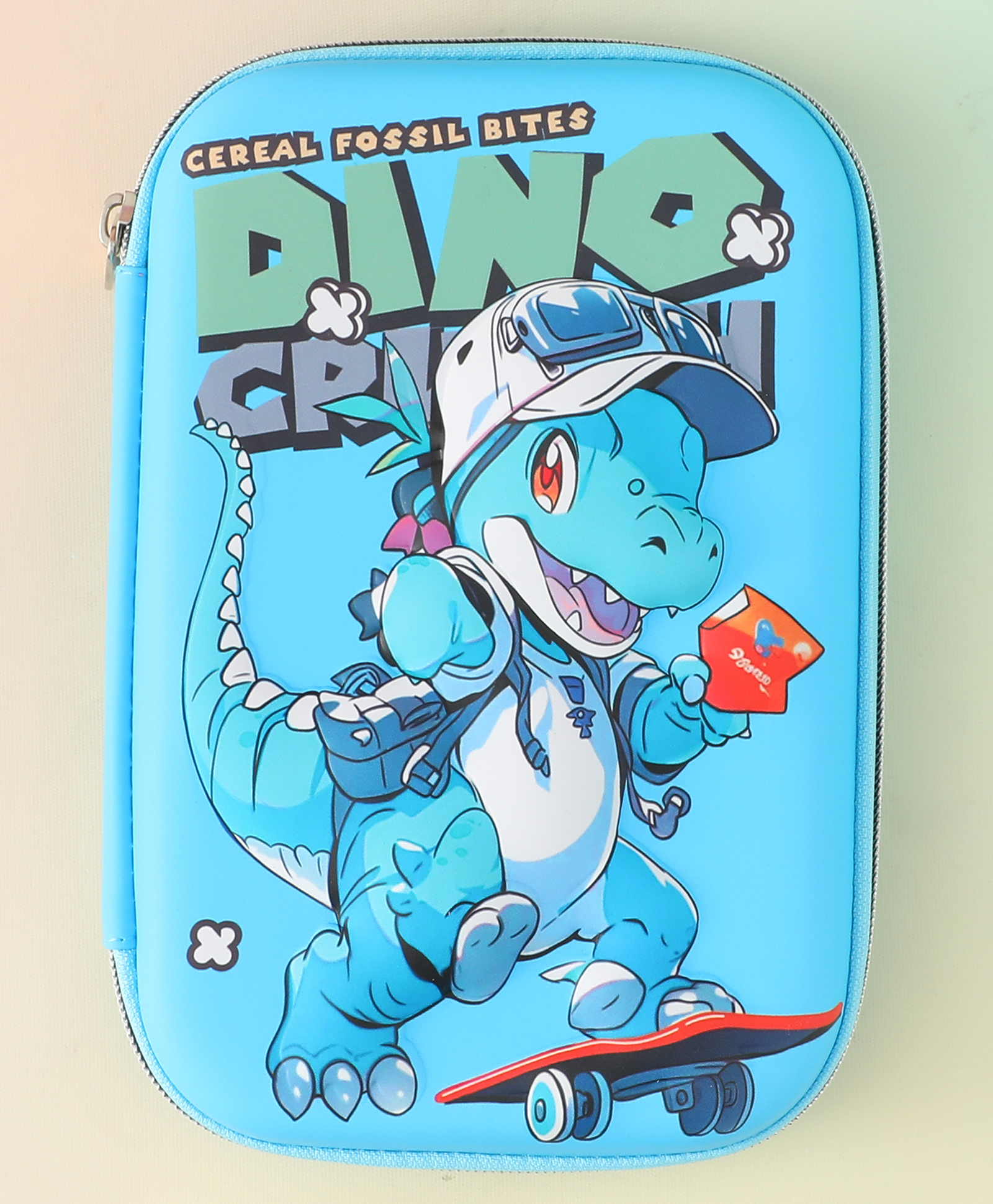 Dino Crunch Pencil Pouch - Blue| Zip Case with Skateboarding Dino Design| Perfect for school & Gifting for Boys & Girls-image-37