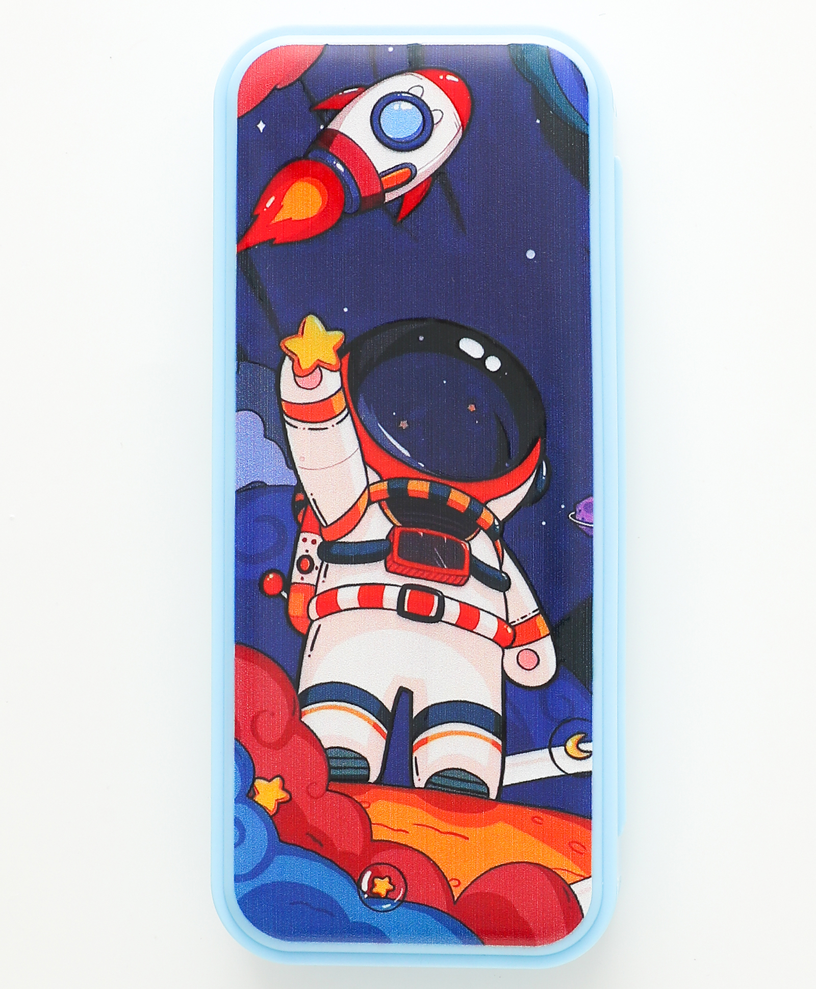Astronaut Plastic Pencil Box with Compartments & Shape Stencils Blue| School & Home Use| Lightweight Stationery Case for Boys & Girls-image-21