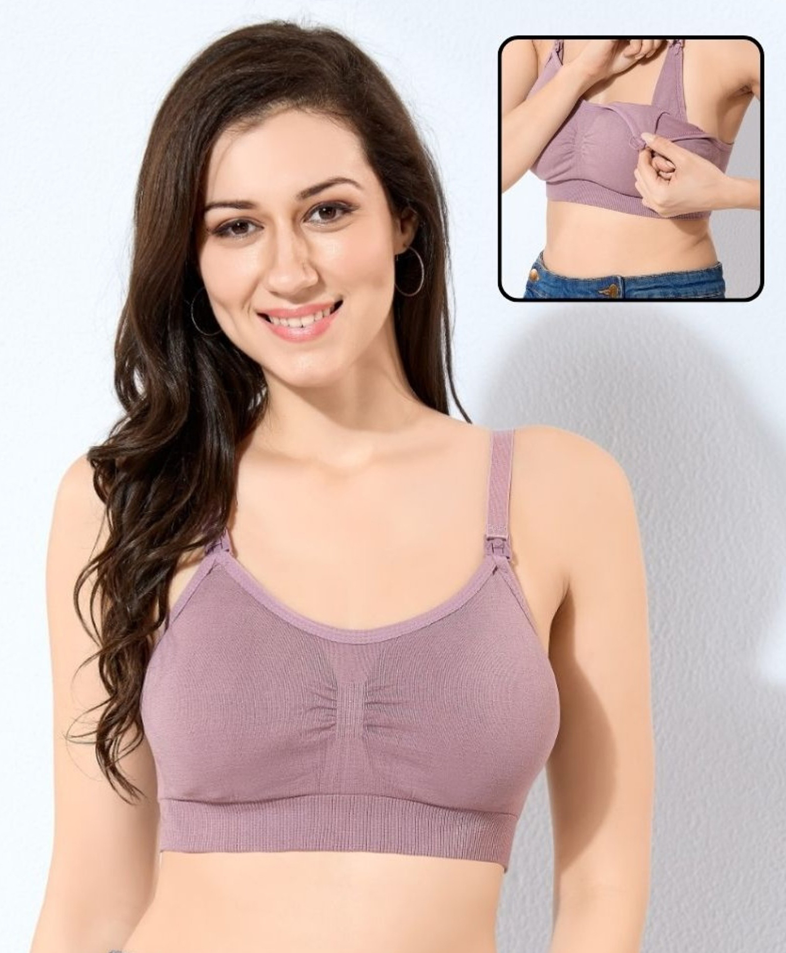 Fabme Knit Textured Padded Maternity Bra With Side Open Nursing Access - Purple-picture-25