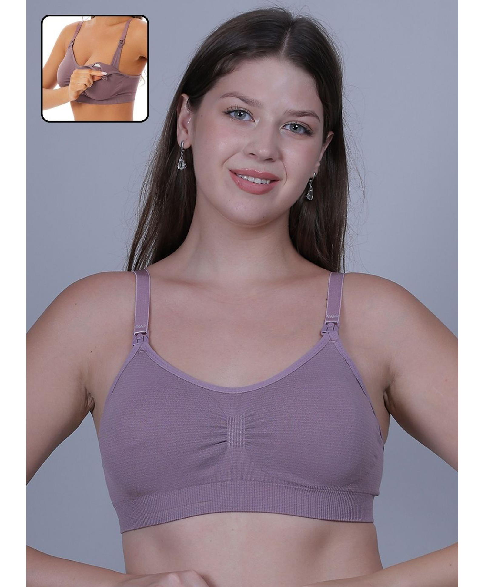 Fabme Knit Textured Padded Maternity Bra With Side Open Nursing Access - Purple-picture-12