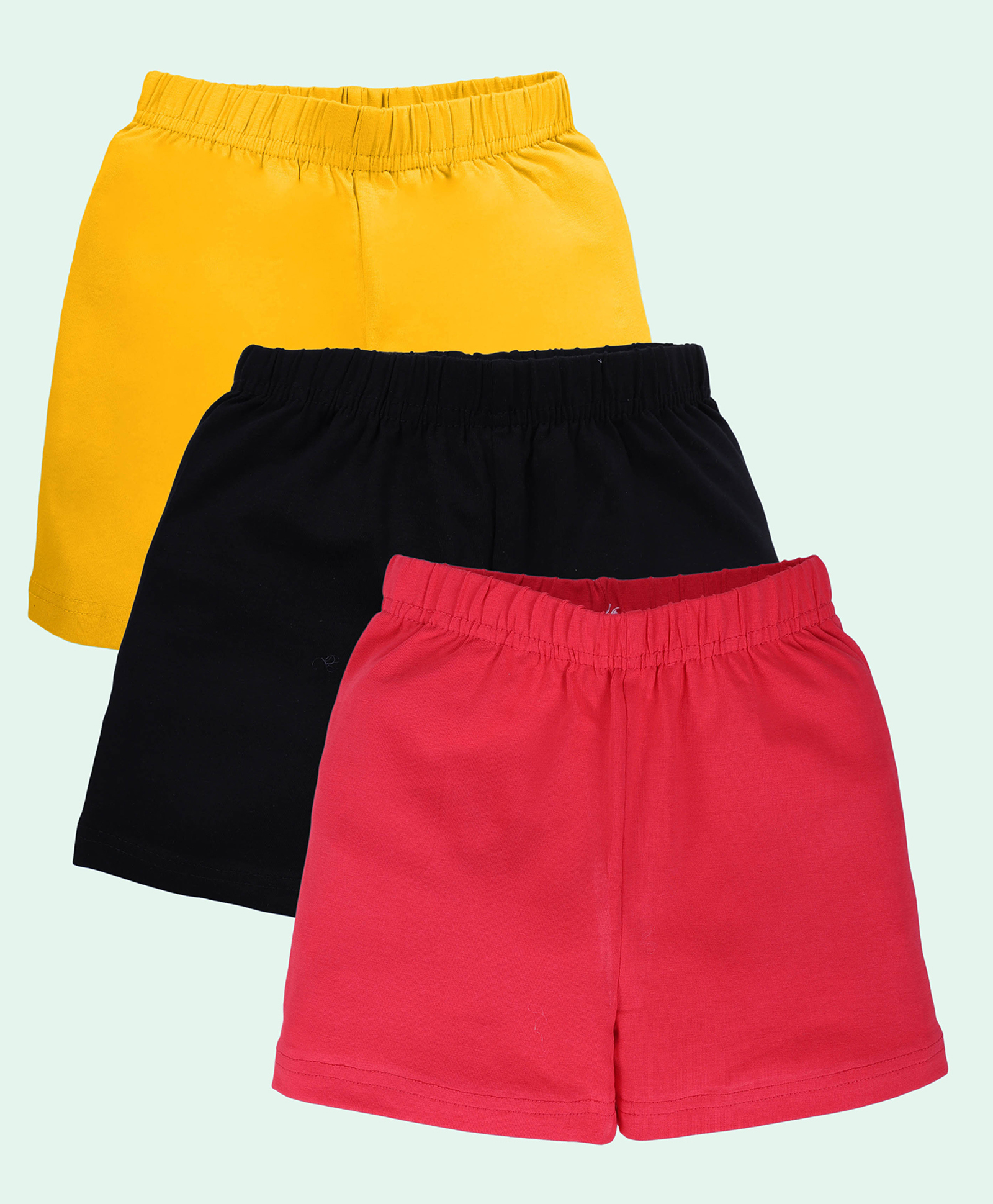 Kiddopanti Cotton Spandex Knit Pack of 3 Solid Cycling Shorts - Mustard Black & Red-picture-21