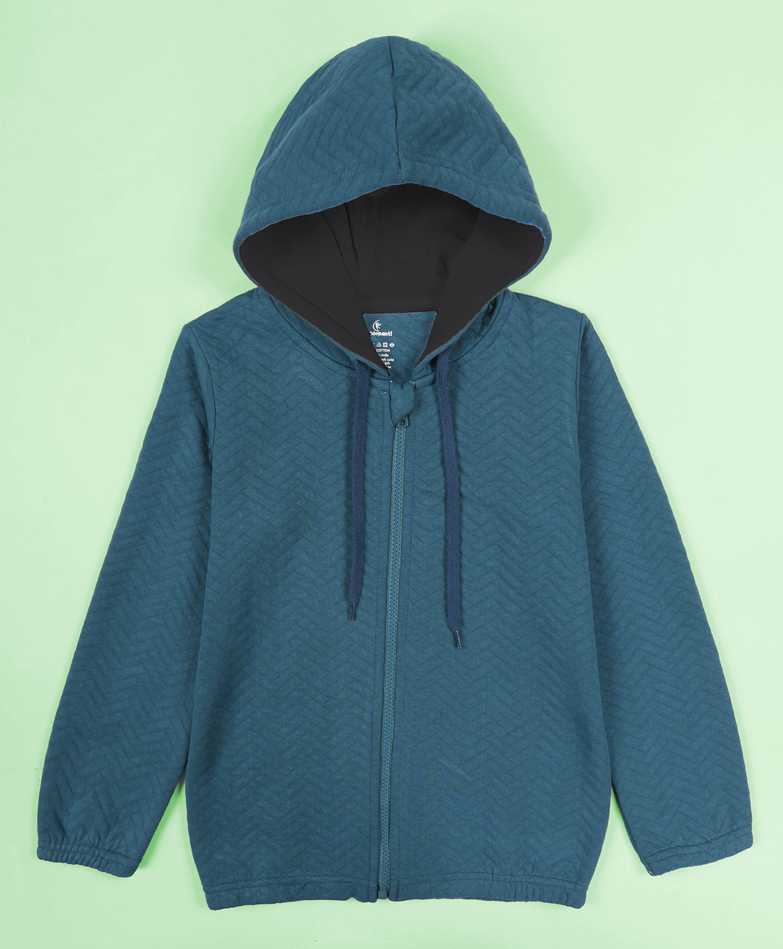 Kiddopanti Knit Full Sleeves Solid Quilted Hooded Jacket - Turquoise Blue-picture-21