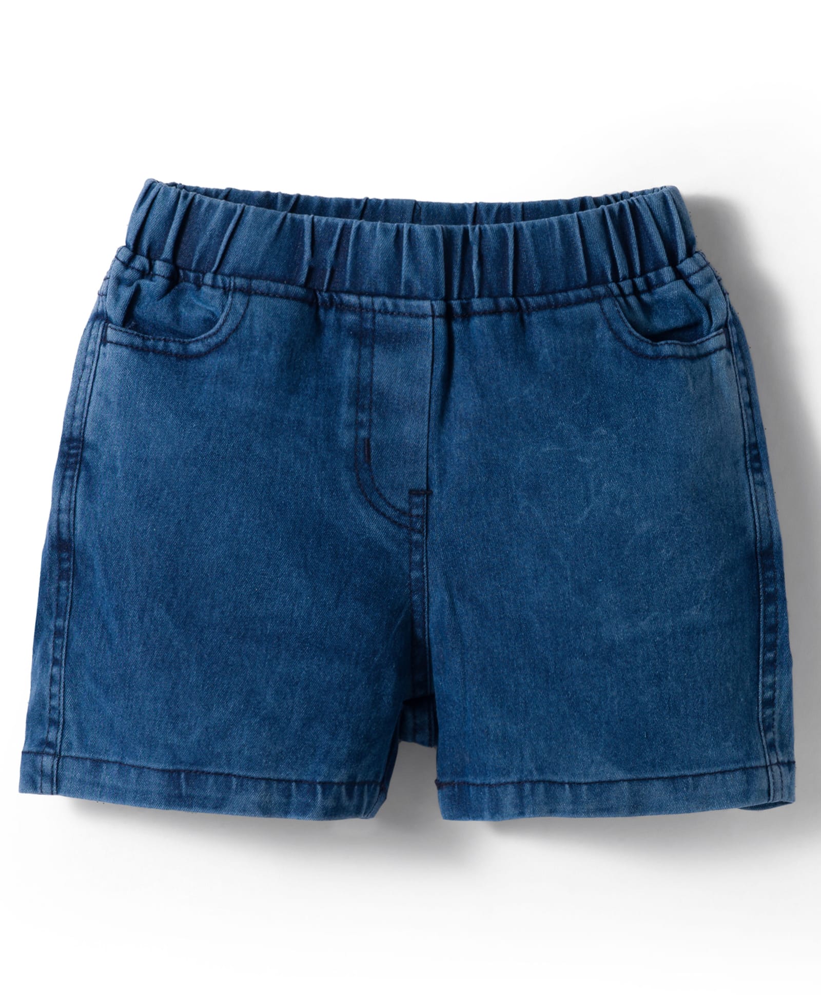 kookie kids india Kookie Kids Solid Denim Shorts With Elasticated Waist & Pockets - Navy Blue-picture-13