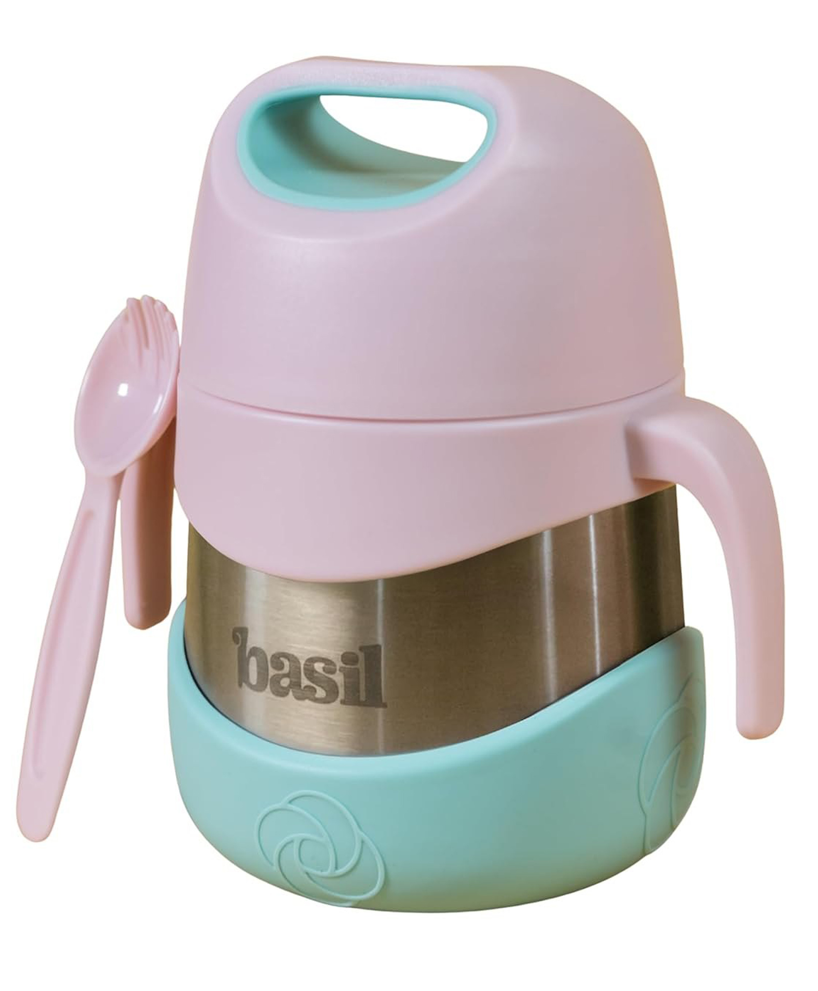 Basil ThermoTot Kids Insulated Food Jar 320ml | 304 Stainless Steel | BPA-Free | Double Wall Vacuum Lunch Box with Handle & Spork | Keeps Food Hot & Cold for School, Travel & Picnics - Guava