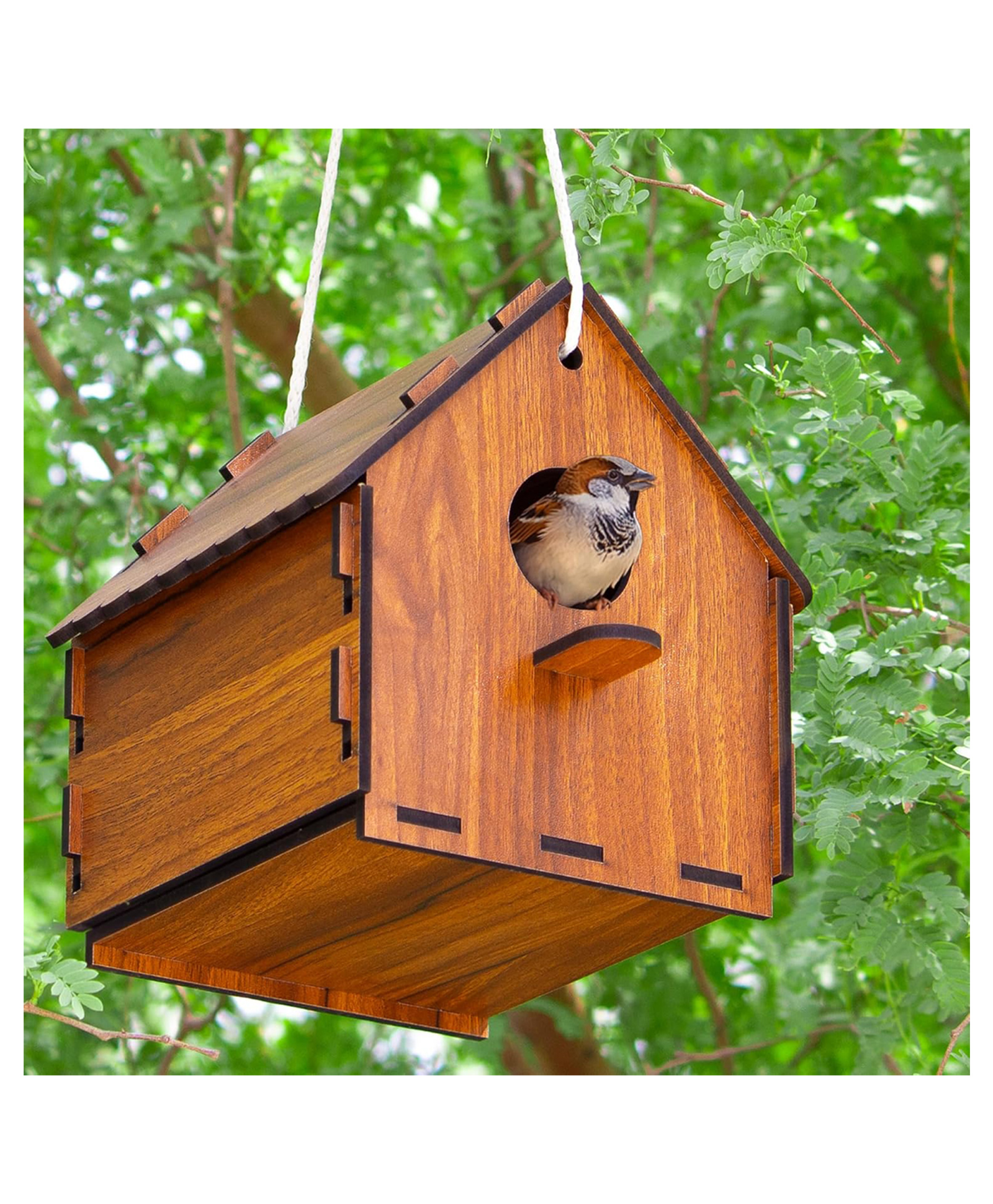 GLORIDEC Wooden DIY Bird House Natural Brown Finish-image-1