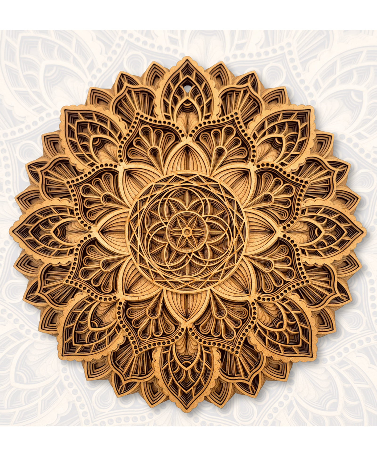GLORIDEC Wooden 24 Inch 3D Mandala Wall Hanging Natural Finish