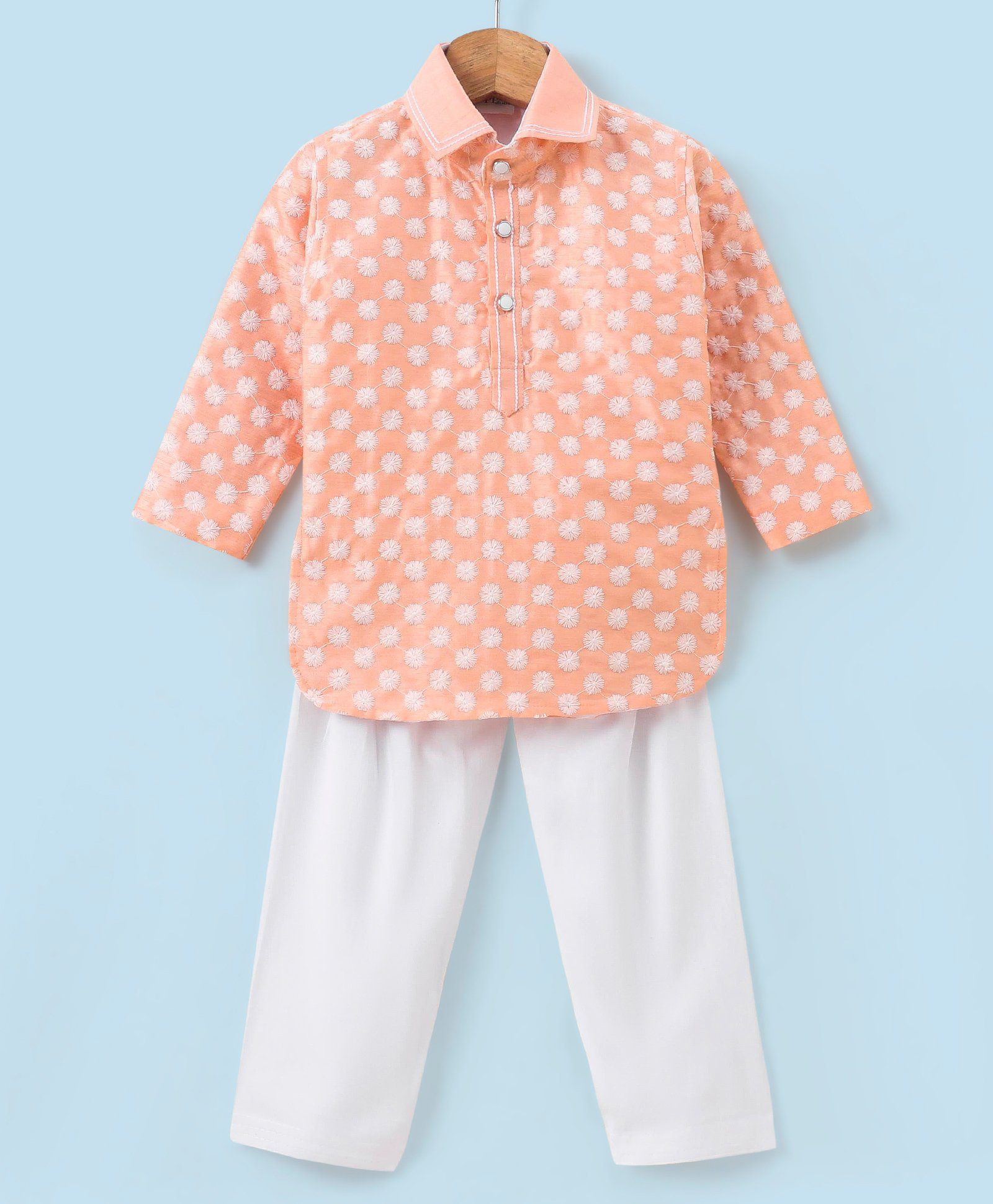 Dapper Dudes Full Sleeves Floral Printed Kurta With Pyjama - Orange-image-48