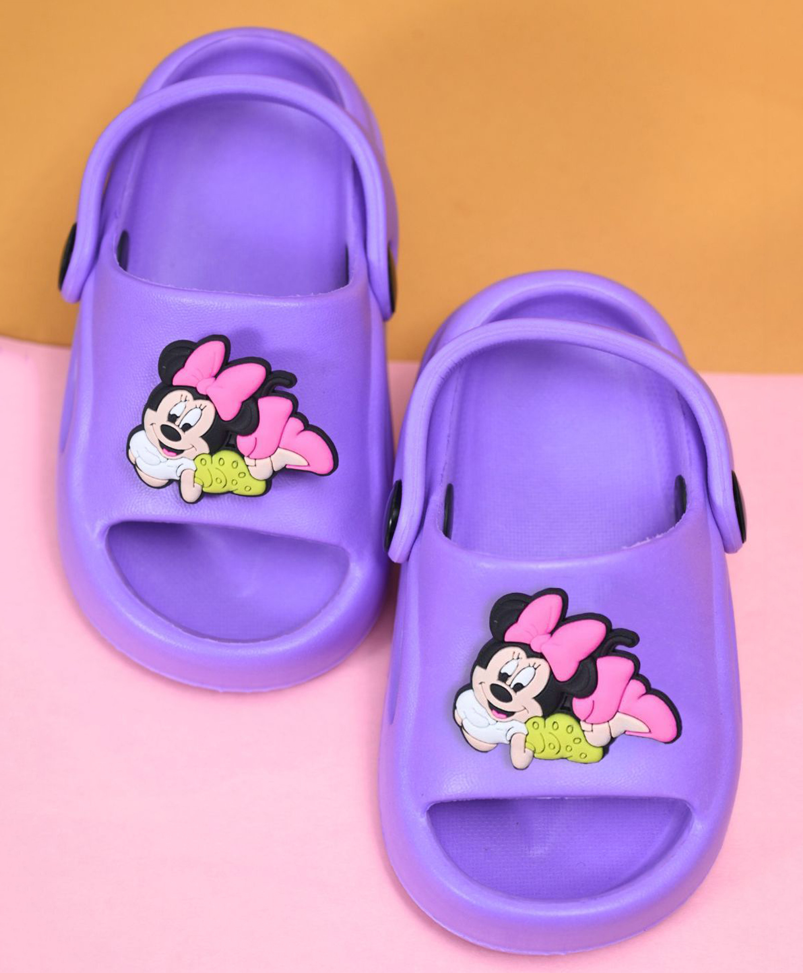 Yellow Bee Solid Back Sling Clogs With Disney Mickey & Friends Featuring Minnie Mouse Character Rotating Charms - Purple-picture-28