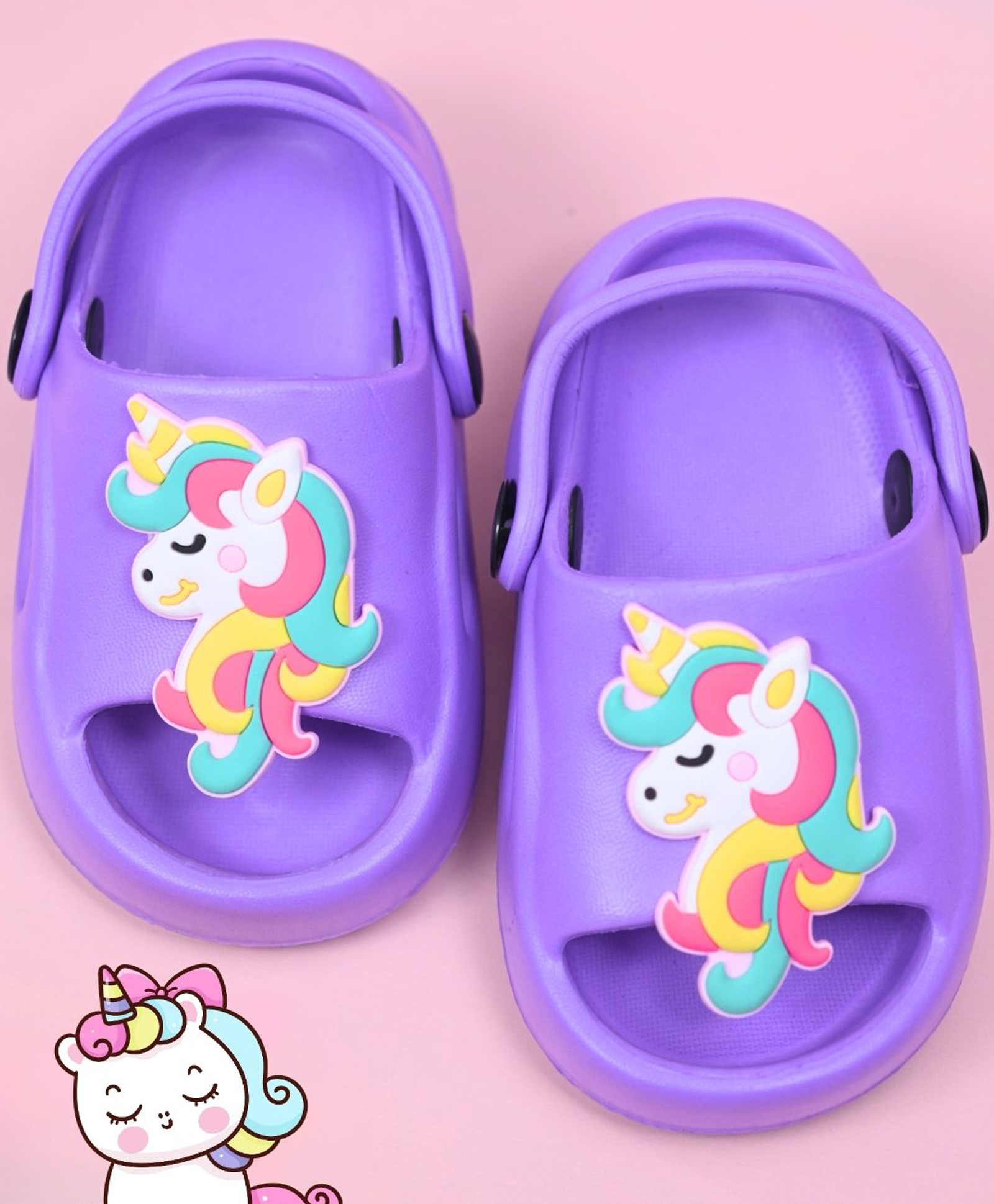 Yellow Bee Unicorn Applique Detailed Clogs - Purple-image-2