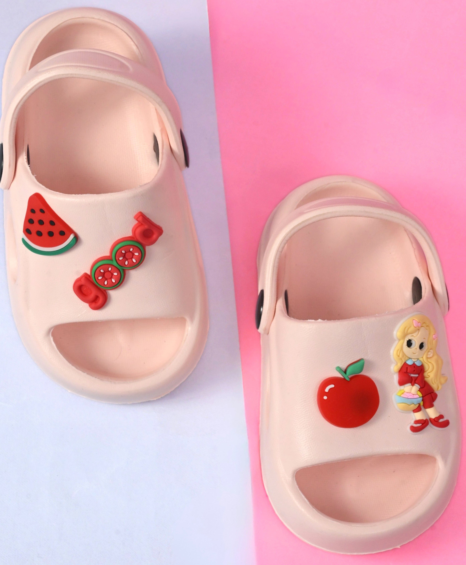 Yellow Bee Solid Slingback Fruits Applique Detailed Clogs -Pink-picture-28