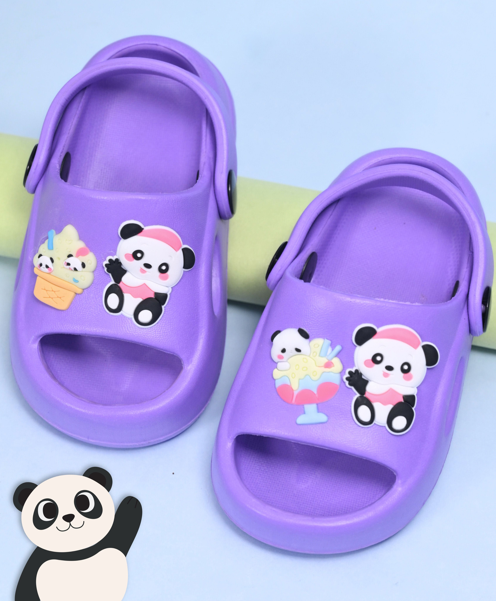 Yellow Bee Solid Slingback Panda Applique Detailed Clogs -Purple-picture-10