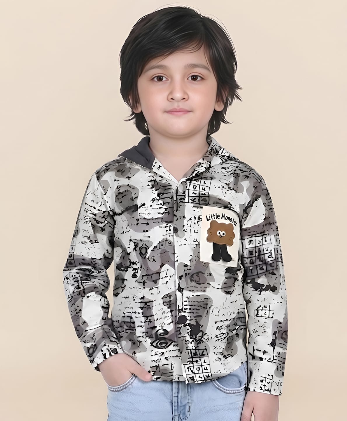 Polka Tots Cotton Woven Full Sleeves Typogarphy Printed Shirt - Cream-picture-24