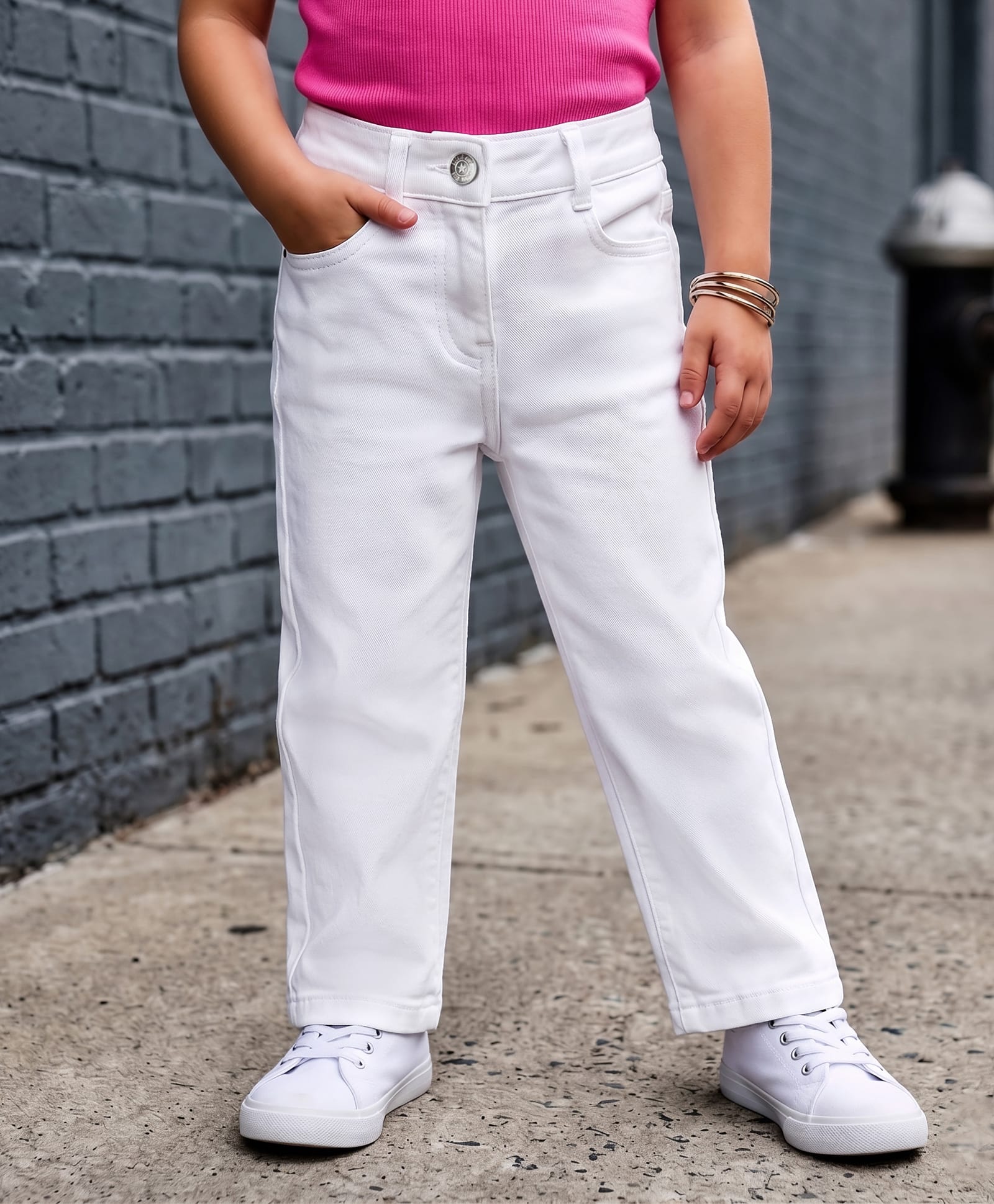 Kookie Kids Cotton Lycra Full Length Solid Color Jeans - White-image-15