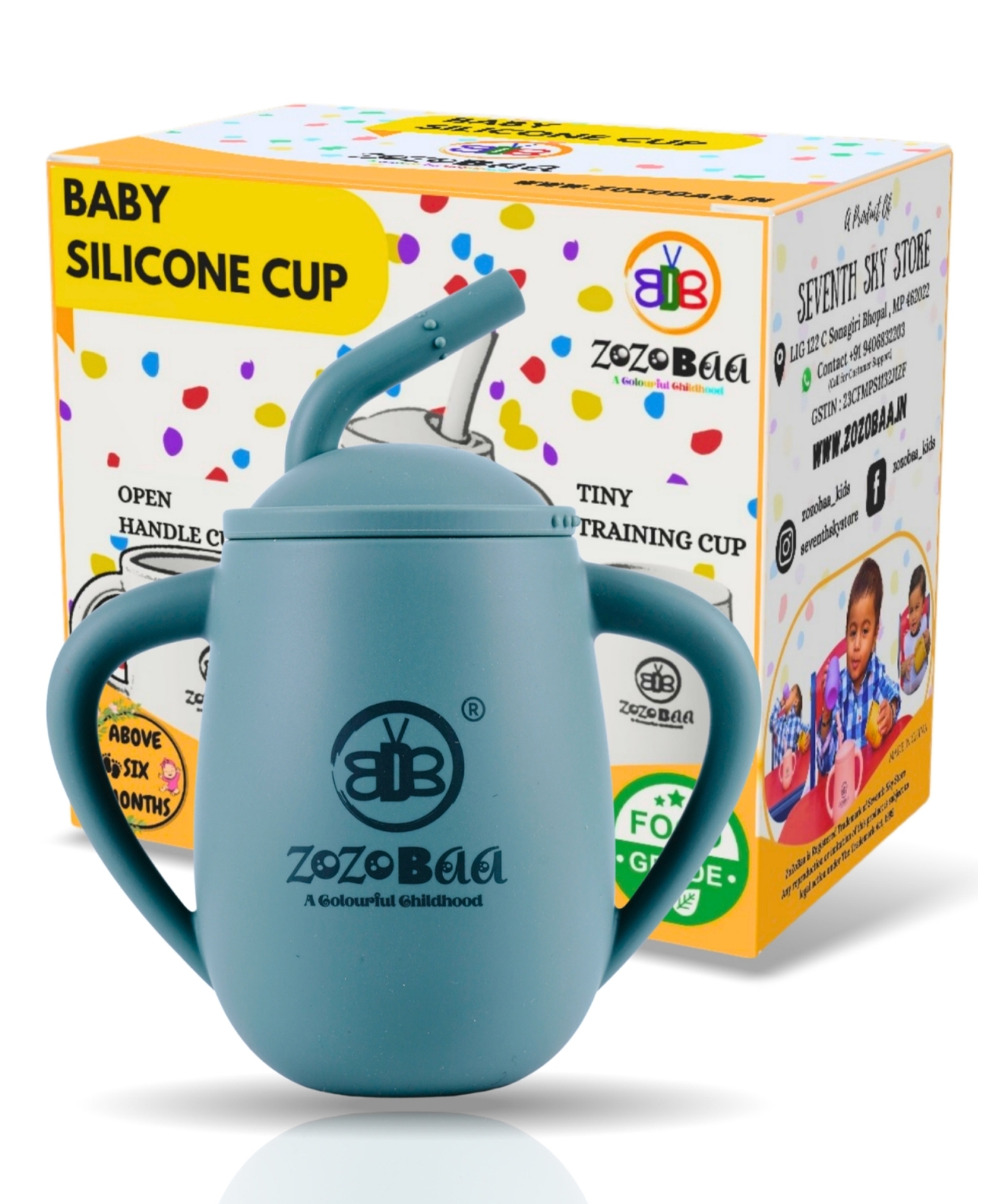 ZoZoBaa Big Silicone Drinking Training Sippy Cup/Glass with Straw, Lid & Easy Grip Handles for Toddlers| Unbreakable 3 in 1-Open,Feeding & Sipper Cup for Kids/Baby 6+ Month, Green - 180 ml-image-32