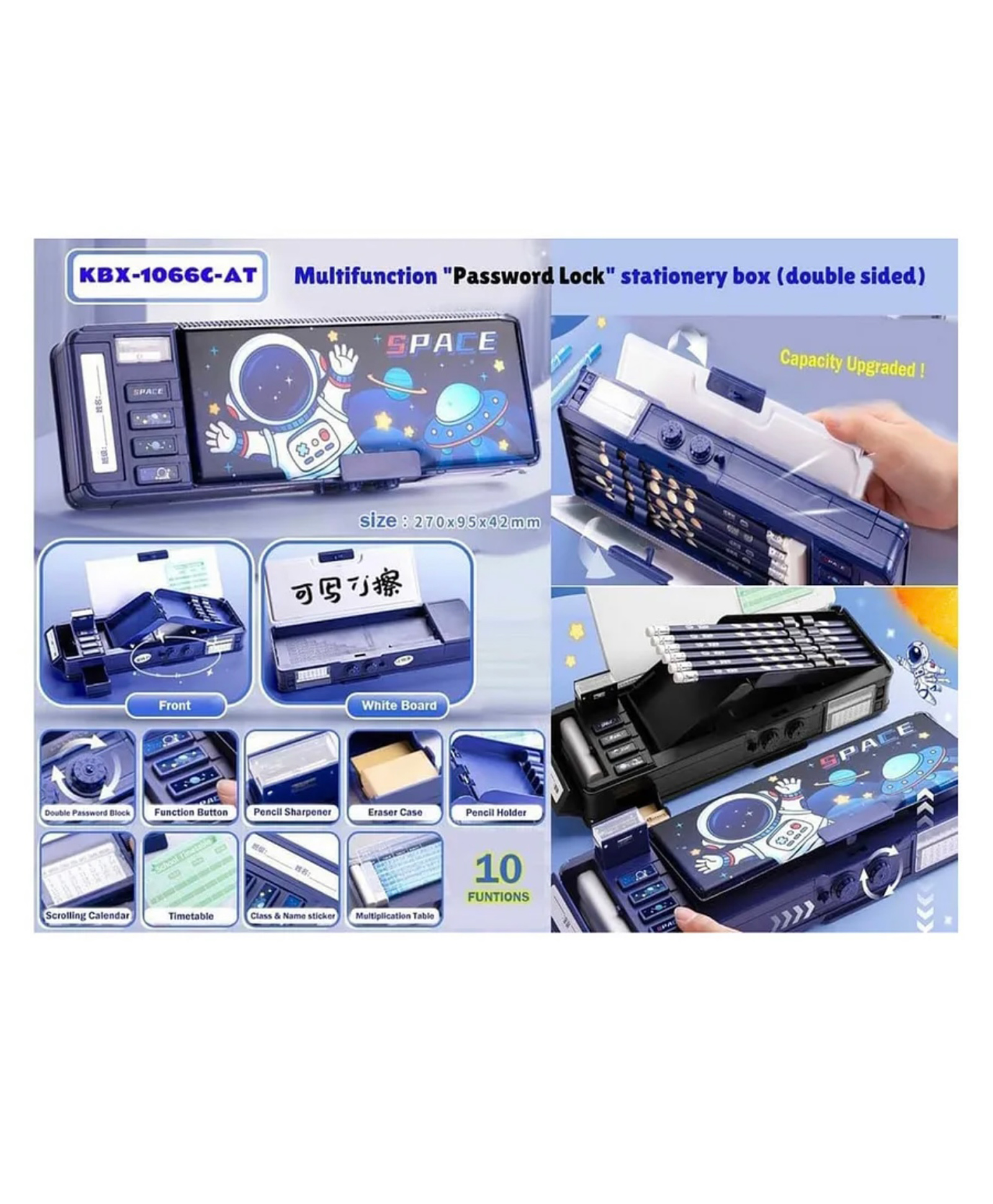 ARCADE TOYS Multifunctional Space Theme-Password Lock PencilBox for Kids (Color May Vary)-picture-33