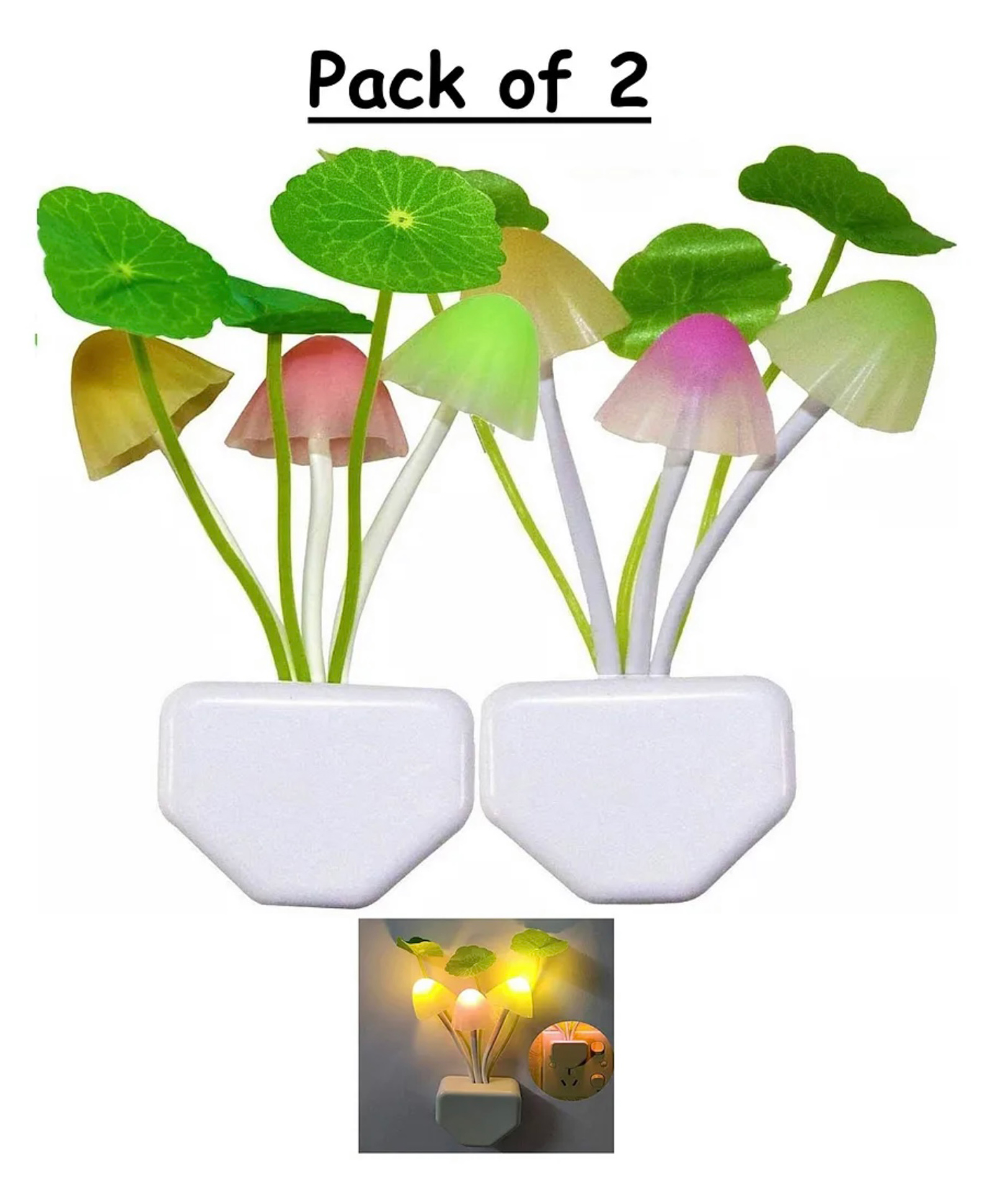 ARCADE TOYS Mushroom LED Night Lamp with Automatic Light Sensor Energy Saving, Color Changing Night Light for Bedroom, Kids Room & Home Décor - (Pack of 2) (Color & Design May Vary)-image-4
