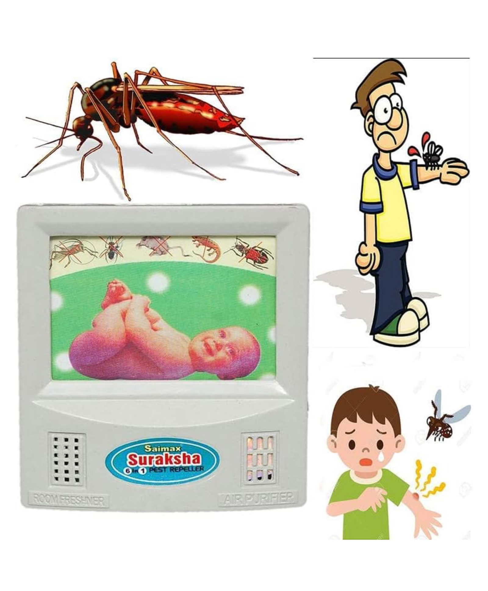 ARCADE TOYS 6 in 1 Suraksha Night Lamp Ultrasonic Insects Mosquito Killer Best Pest Control Products for, Cockroach, Rodents, Flies, Roaches, Ants, Spiders, Fleas, Mice-Home Indoor Use (Multicolour)-image-2